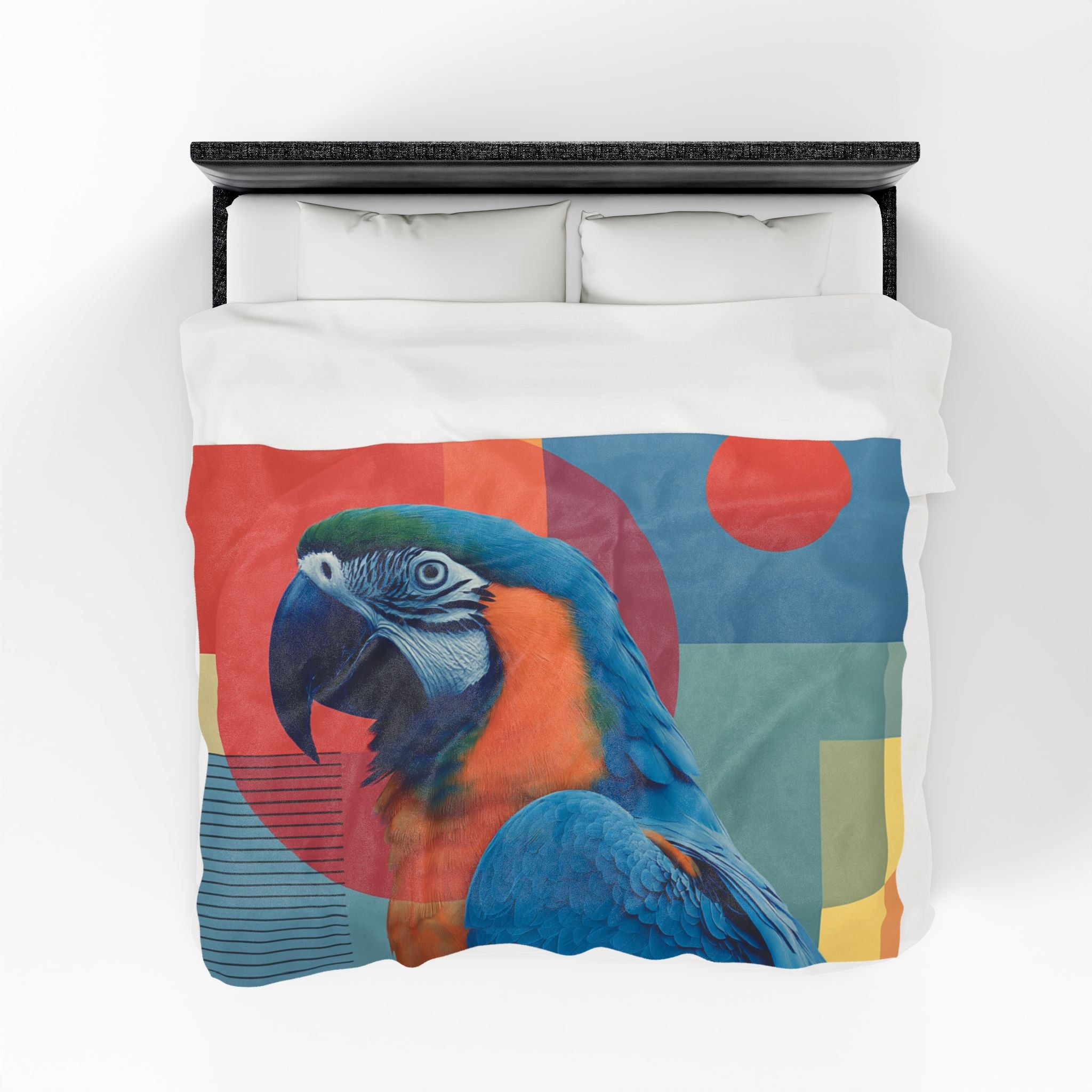 Geometric Macaw Quilt Cover, Doona Cover, Duvet : Abstract Avian Symphony, Contemporary Art Print   |    Custom Orders Available