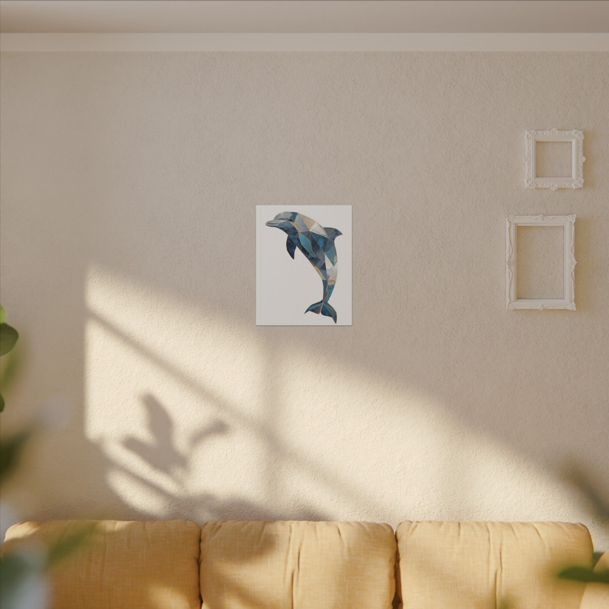 Canvas Print, Geometric Abstract Dolphin Gold Accented Art, High Quality Wall Decor, Nautical Sea Theme, Coastal Home Decor, Ocean Animal