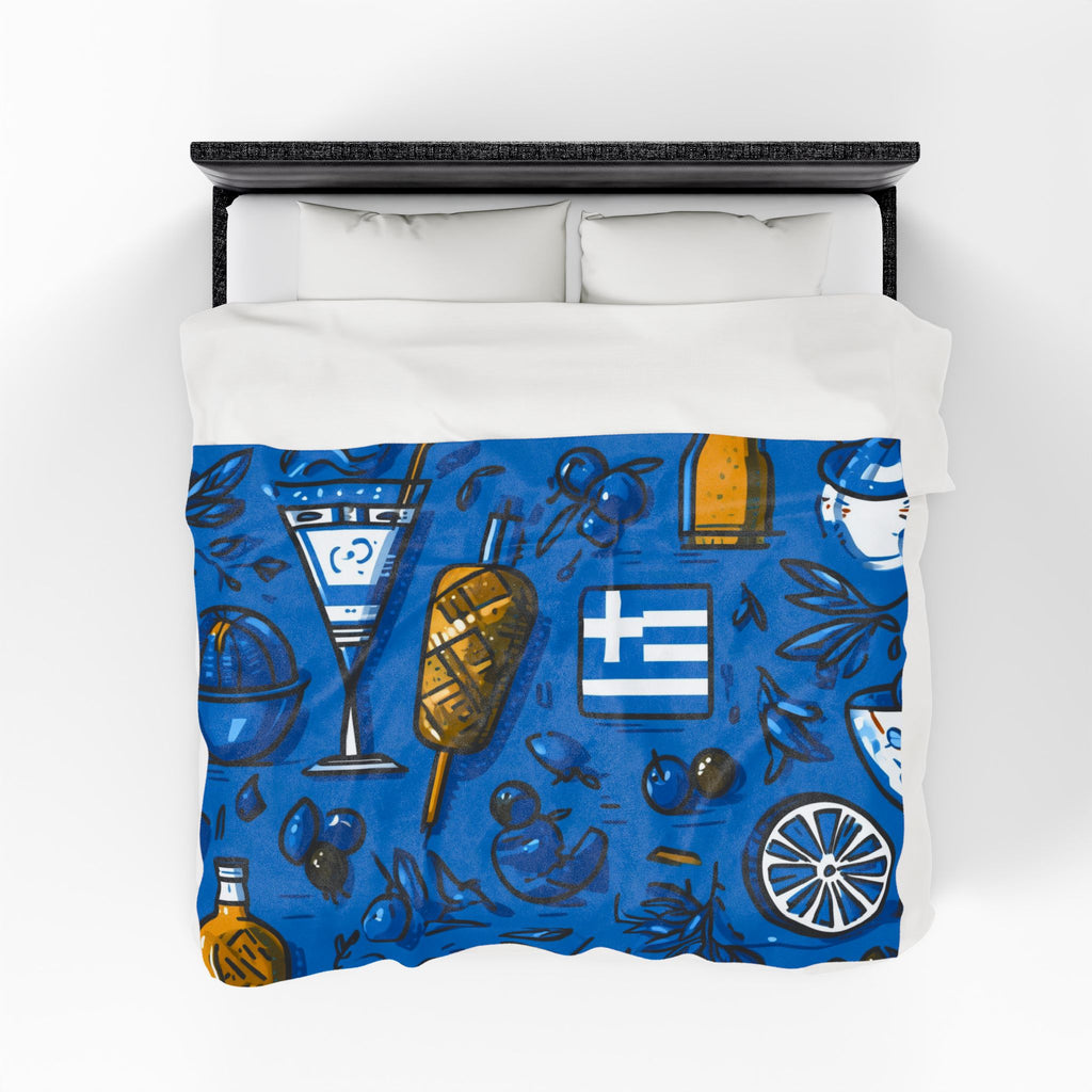 Greek Cultural Symphony Quilt Doona Duvet Cover : Aegean Blue Celebration, Mediterranean Graphic Design Mosaic   |   Custom Orders Accepted