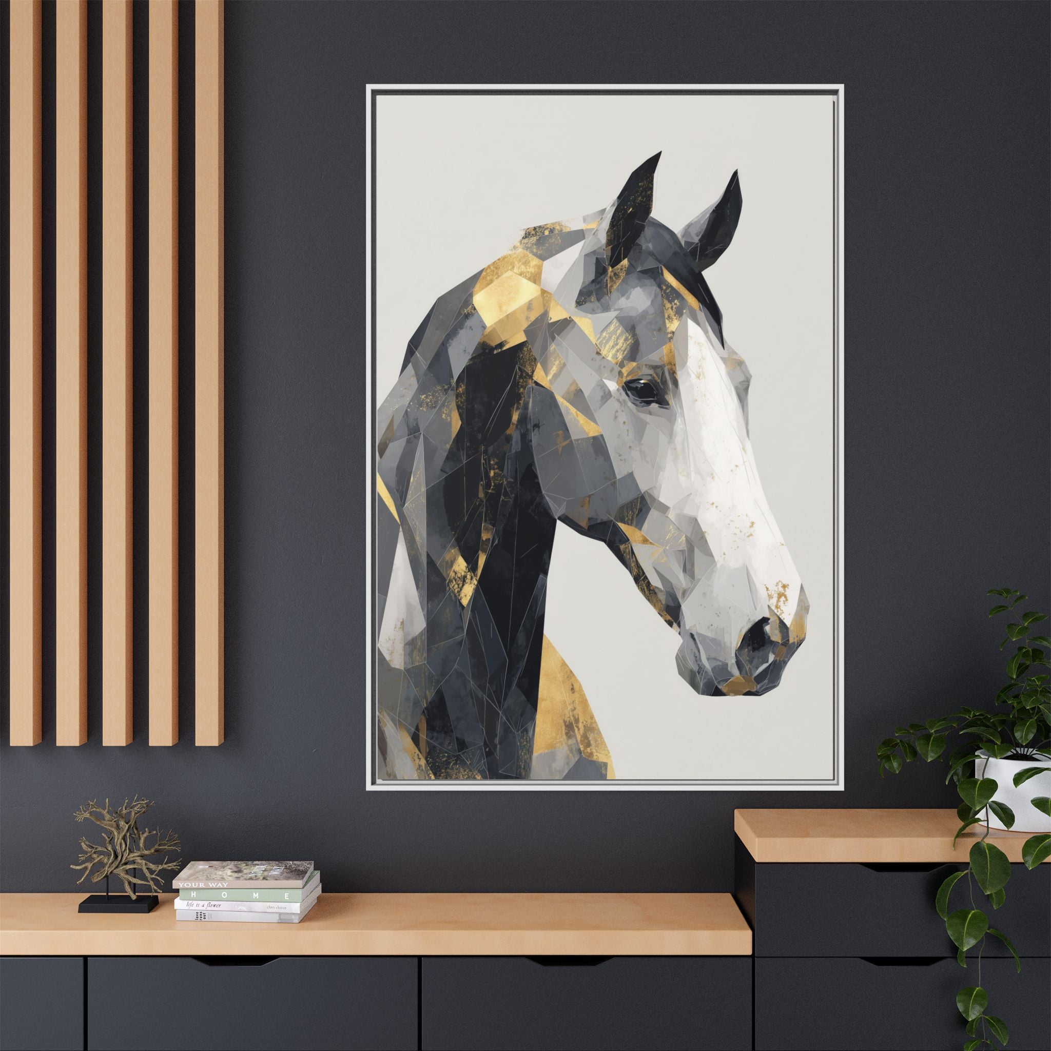 Geometric Stallion: Cubist Equine Art, Modern Metallic Polygonal Design   |  Personalized & Custom Orders Available