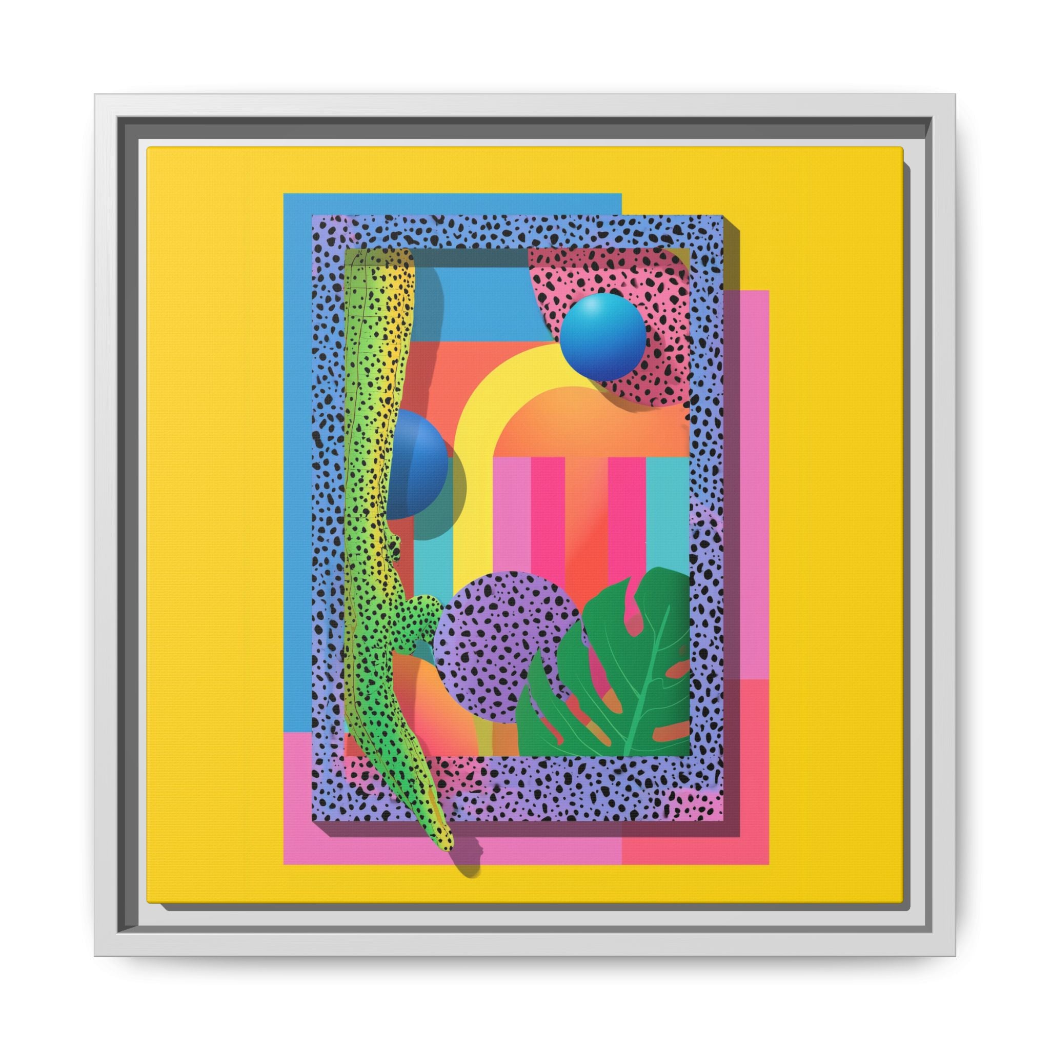 Geometric Rhythms: Abstract Layers of Color, Dimensional Shapes and Tropical Elements, Vibrant Modern Art Composition   |   Custom Orders