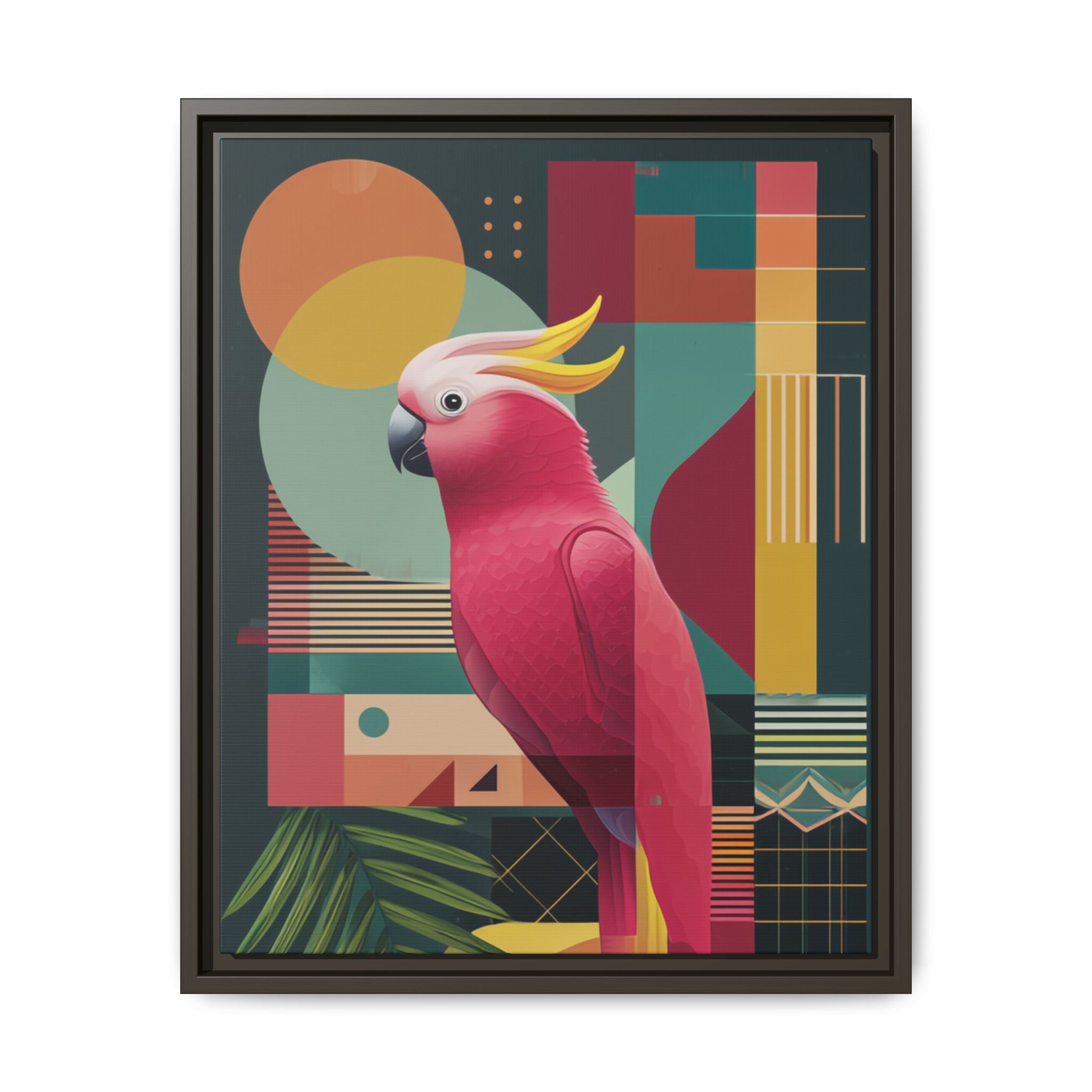 Cockatoo in Geometric Bloom: Mid-Century Modern Art, Tropical Abstract Design   |    Custom Orders Available