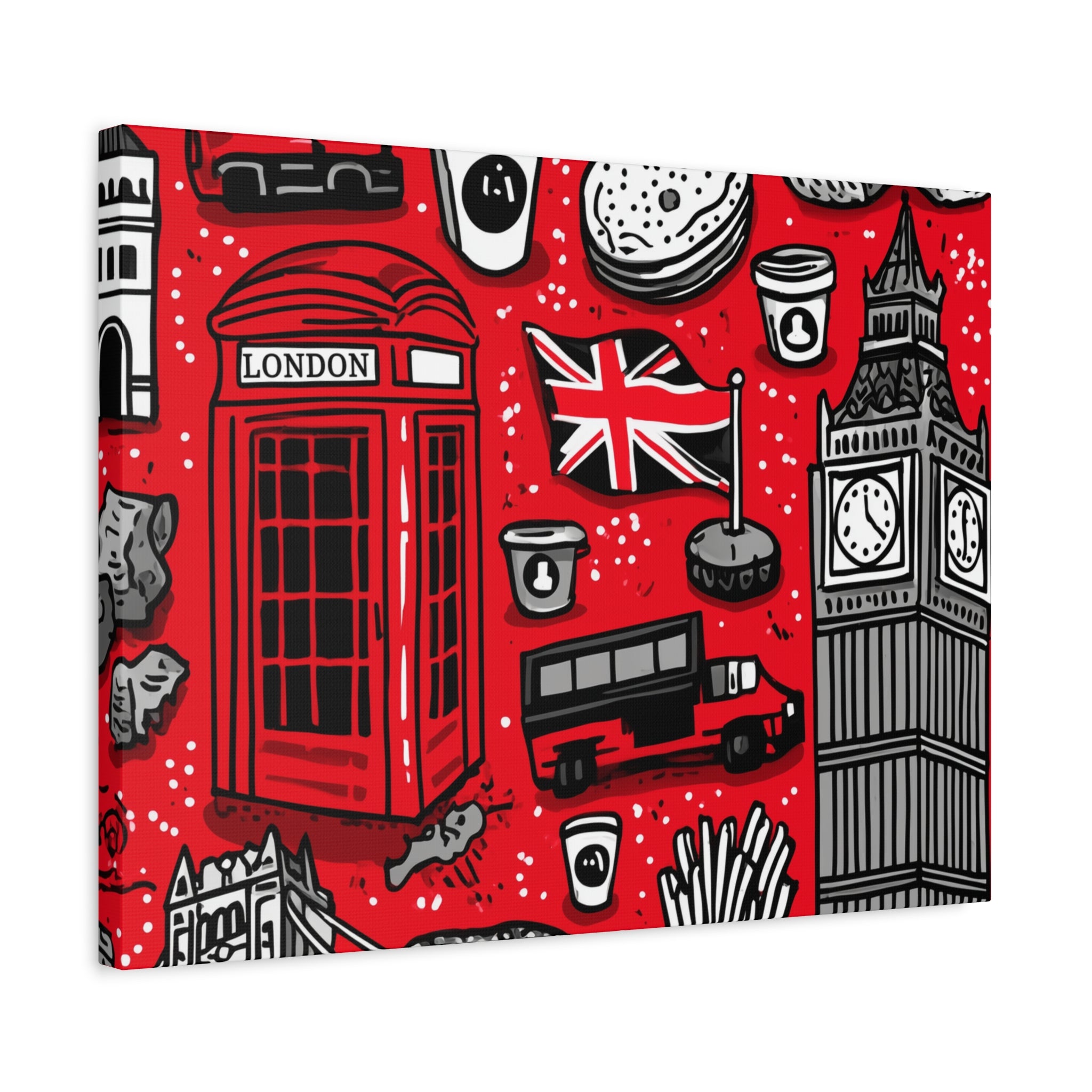 London-Themed Canvas Art, Wall Decor, Home Office Artwork, UK Travel Gift, British Culture Decor, Red and Black Design