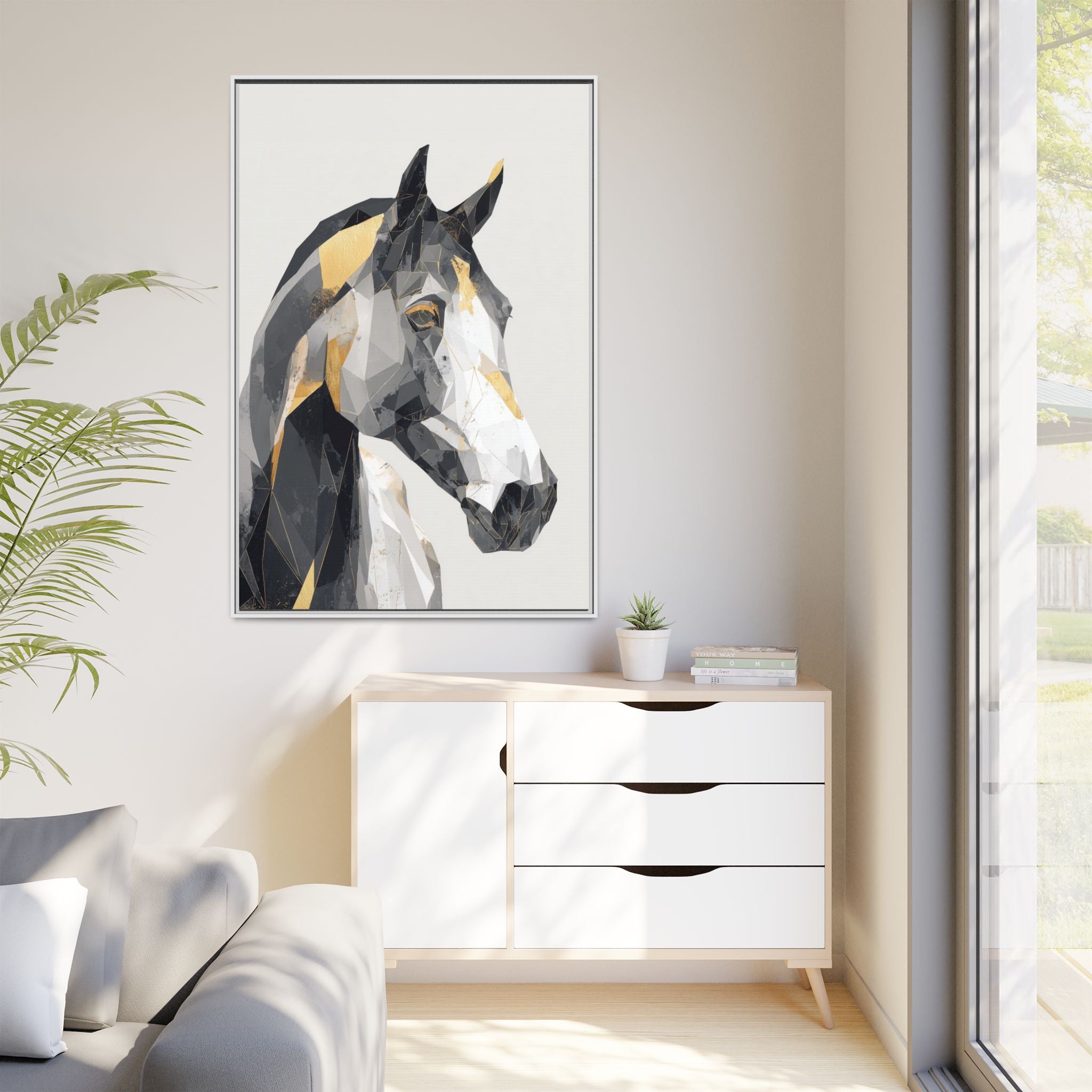 Geometric Equine Framed Print : Polygonal Horse Portrait, Modern Abstract Geometric Art   |  Personalized & Custom Orders Available