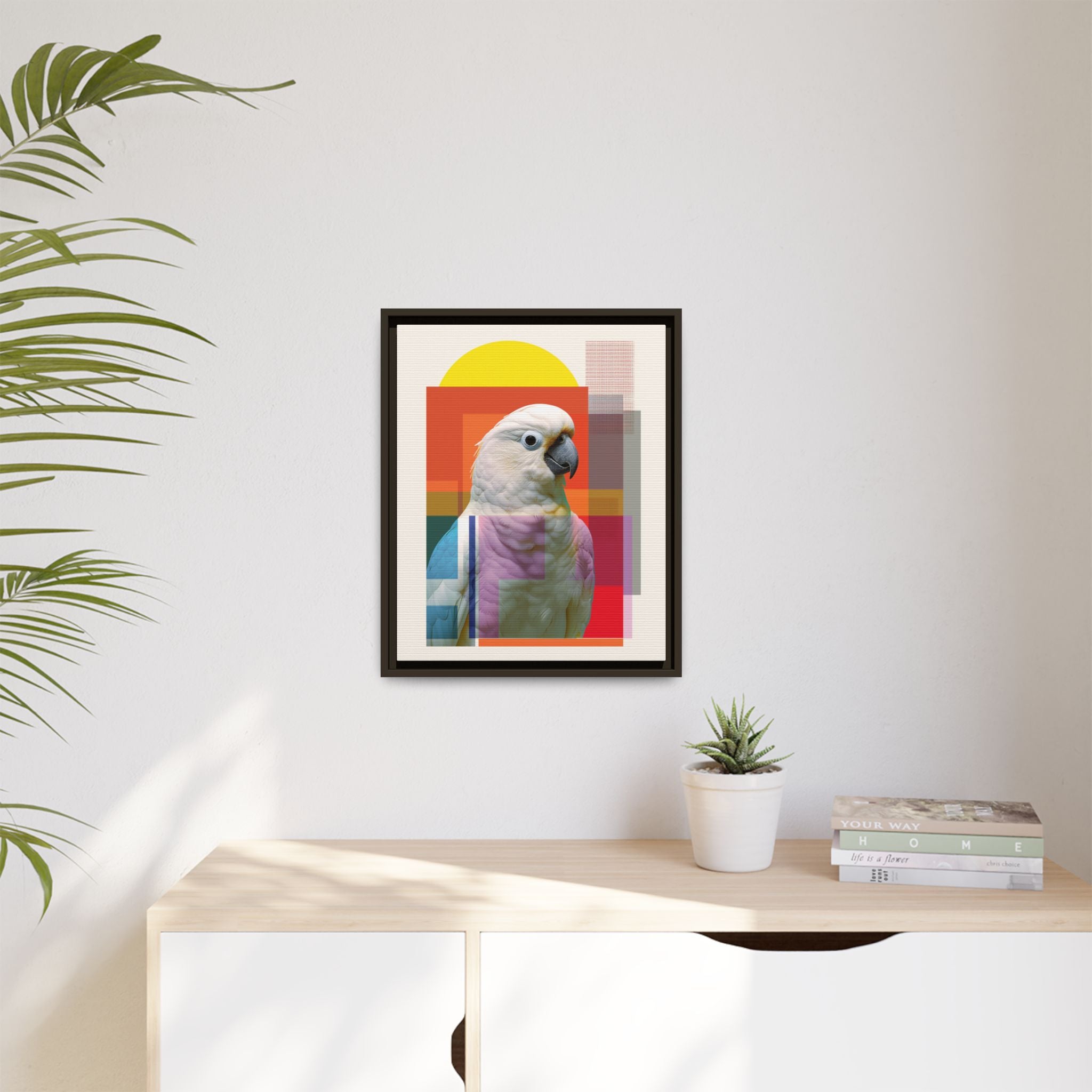 Cockatoo Chromatics Framed Print: Geometric Wildlife Portrait, Contemporary Art Print   |  Personalized & Custom Orders Available