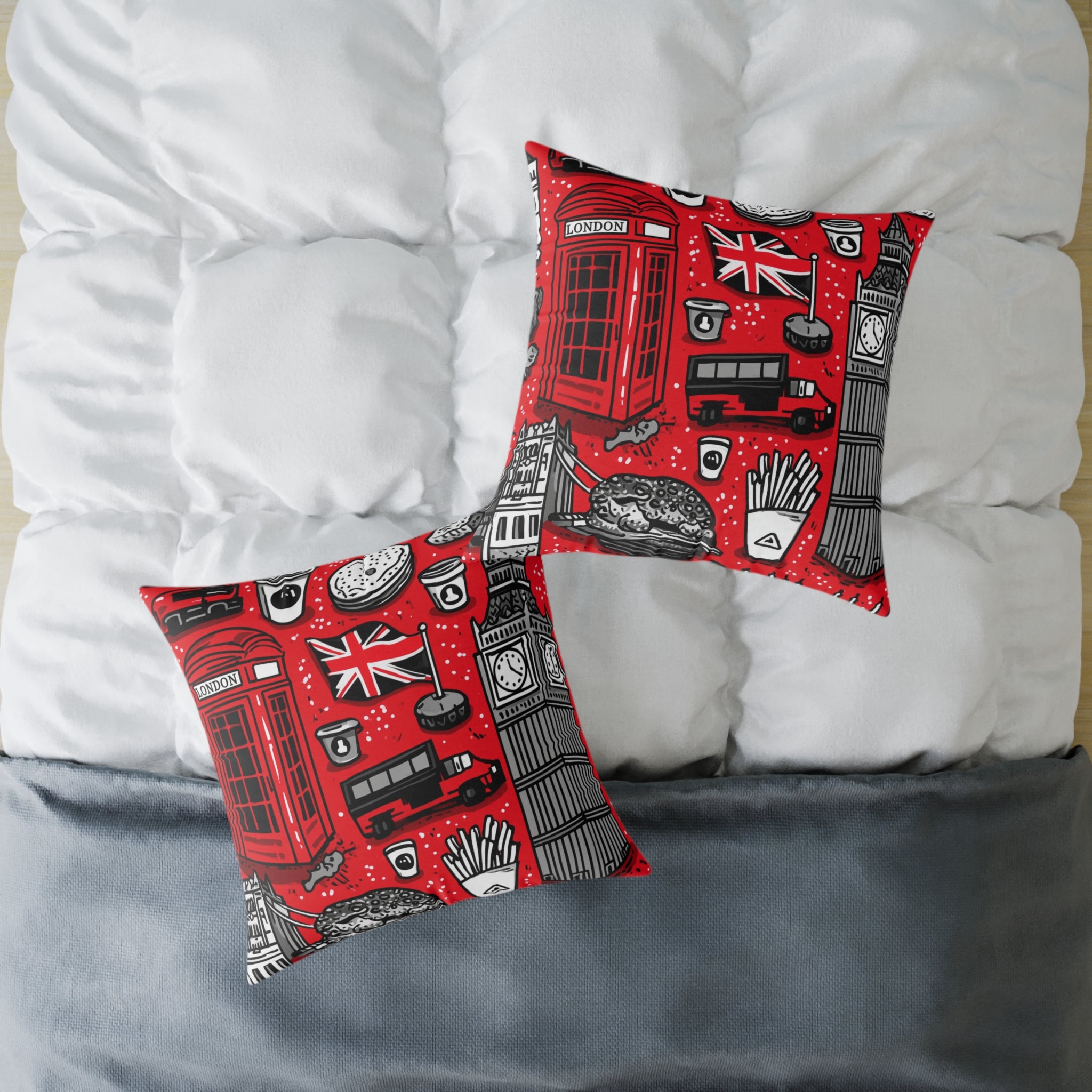 London-Themed Square Poly Canvas Pillow, Unique Home Decor, Cozy Cushion for Travel Lovers, British Inspired Design, Gift for Her