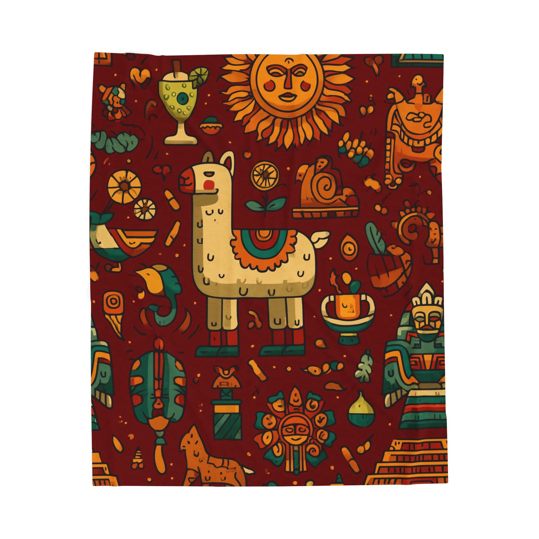 Andean Dreamscape Quilt Doona Duvet Cover : Folkloric Llama Journey, Peruvian Geometric Folk Art   |   Custom Orders Accepted