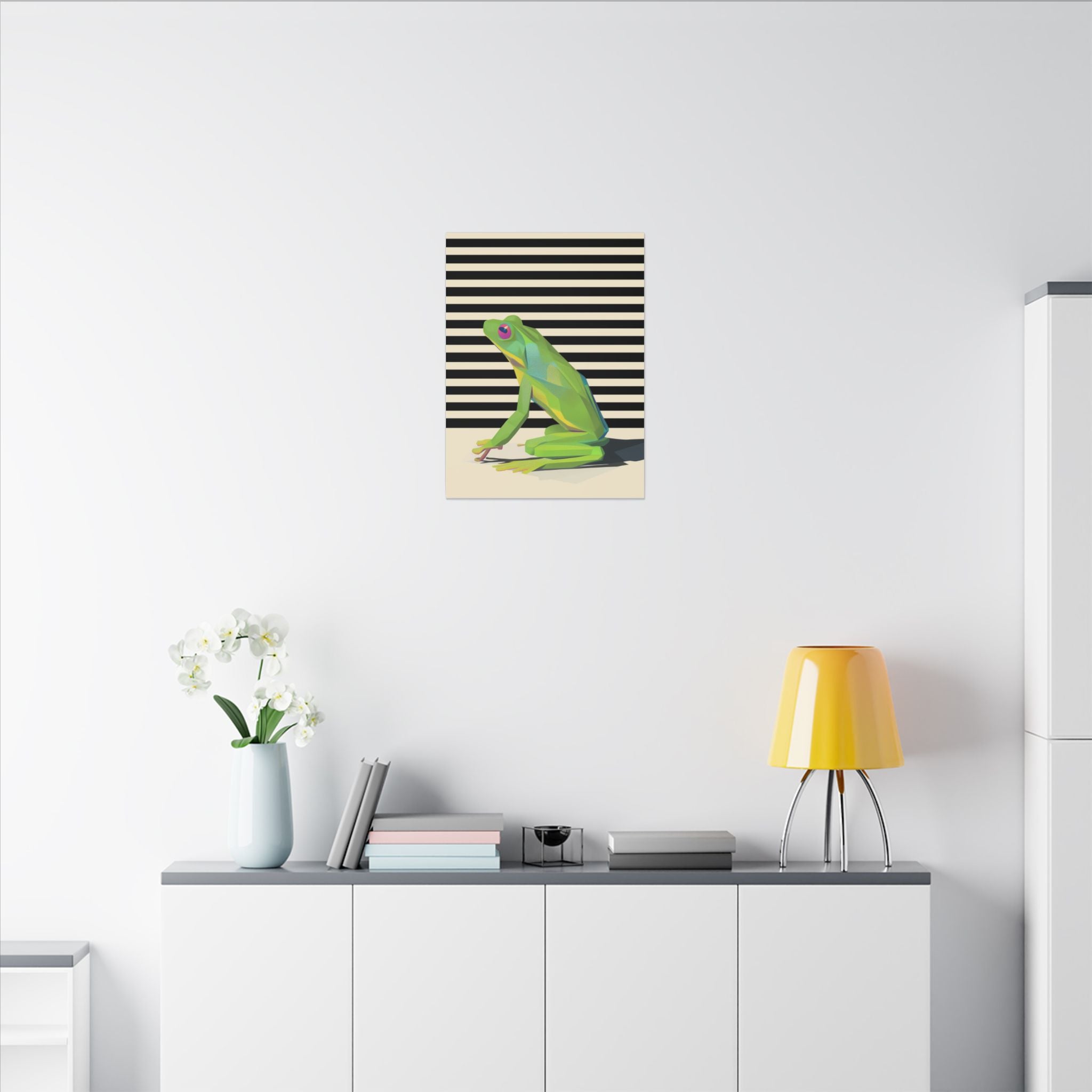 Geometric Frog Vibrance: Modern Wildlife Art, Minimalist Green Graphic Design   |    Custom Orders Available