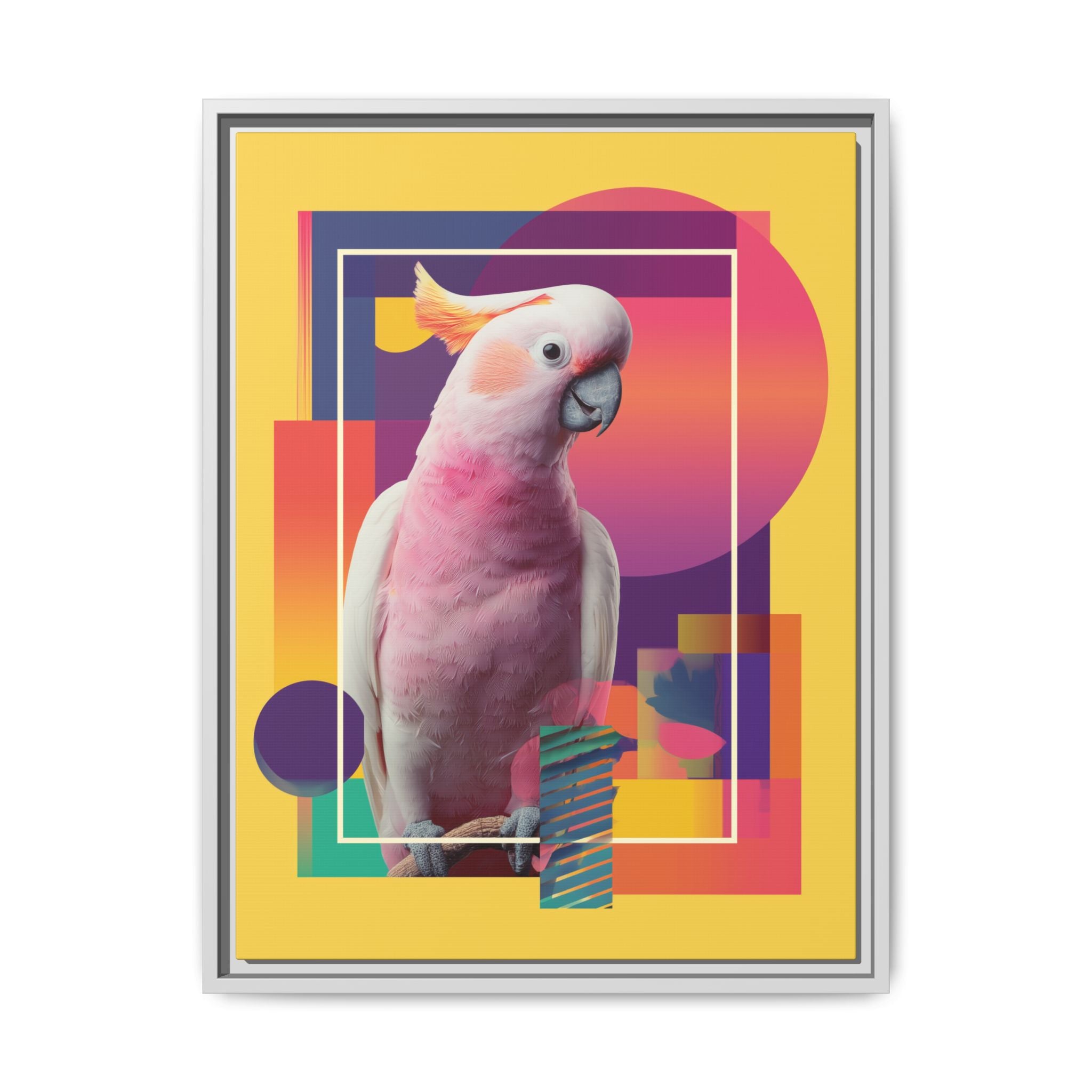 Framed Print, Cockatoo Abstract Geometric Wall Art, Matte Canvas, Colorful Bird Poster, Modern Home Decor, Tropical Animal Painting, Unique
