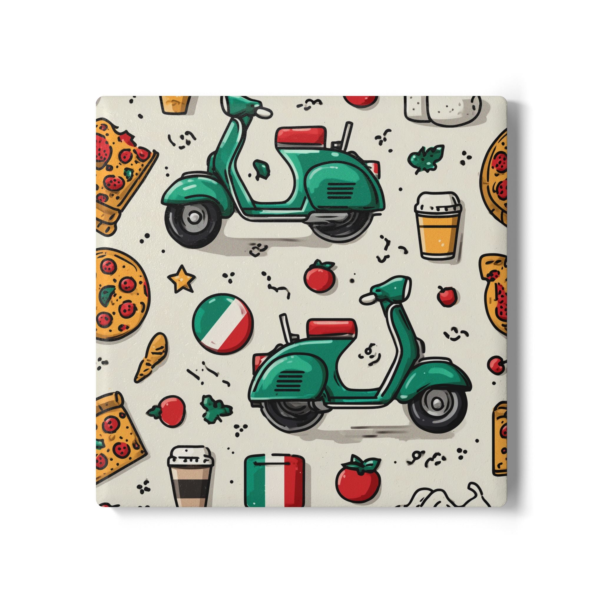 Vibrant Scooter Ceramic Coaster Set, Fun Drink Coasters, Home Decor, Italian Vibe, Gift for Scooter Lovers