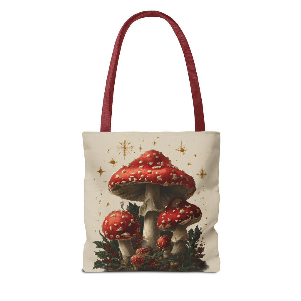 Whimsical Mushroom Christmas Tote Bag (AOP)  |  Stoner Gifts , Magic Mushrooms