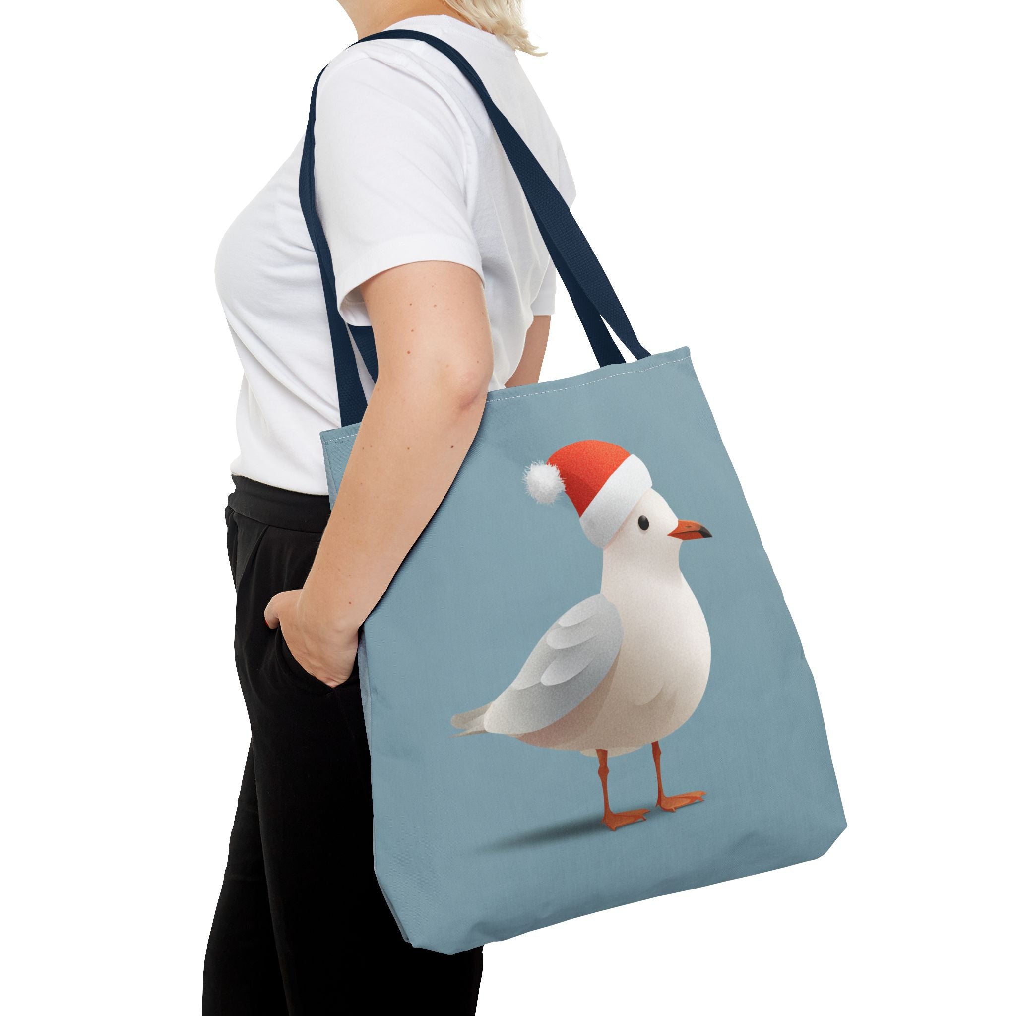 Christmas Seagull Tote Bag, Holiday Shopping Bag, Eco-Friendly Gift Bag, Cute Coastal Accessories, Winter Tote for Bird Lovers
