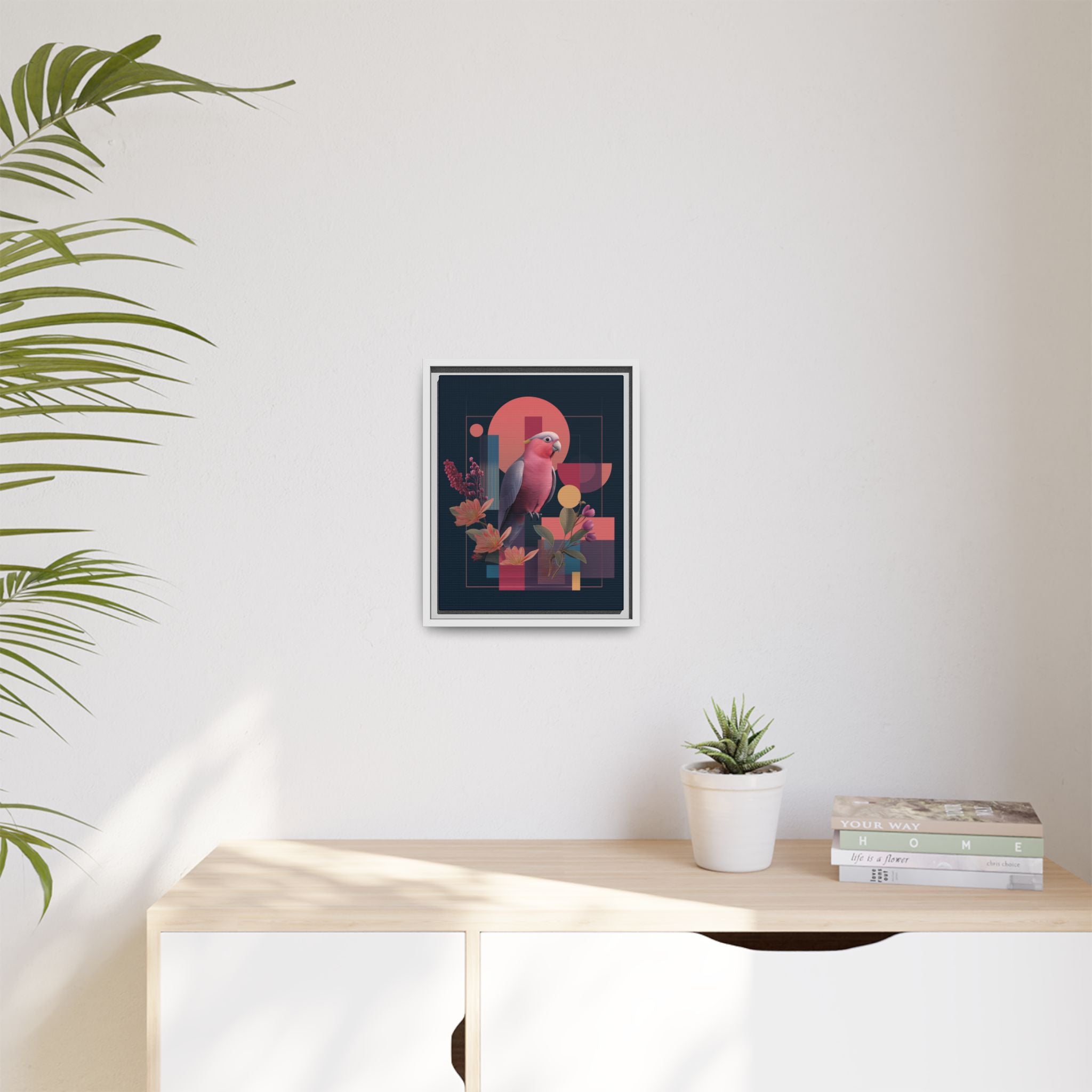 Galah Geometric Framed Print : Stylized Digital Cockatoo Portrait, Contemporary Abstract Botanical    |   Custom Orders Accepted
