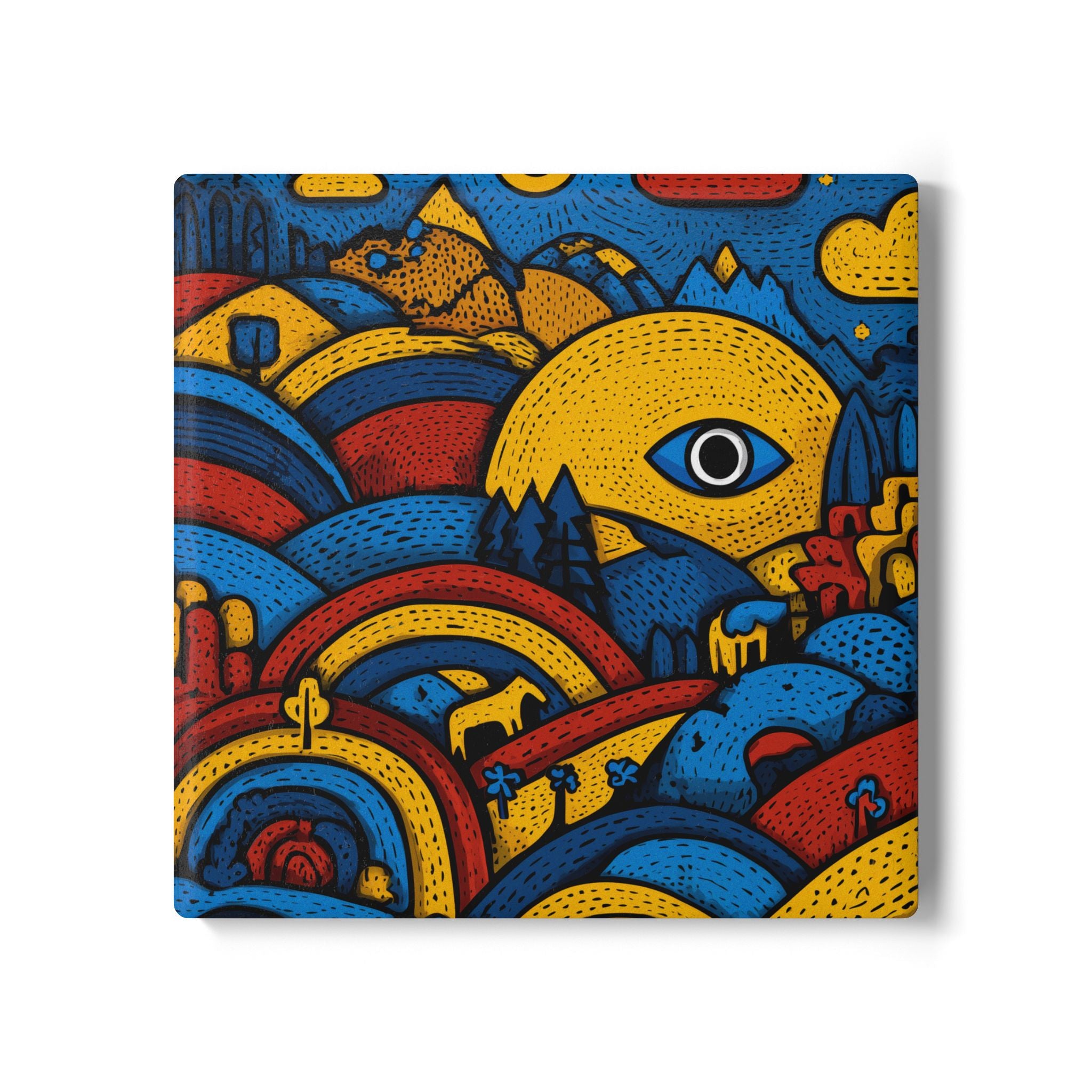 Vibrant Colombian Landscape Ceramic Coaster, Colorful Drinkware, Home Decor, Unique Gift, Coffee Table Accessory
