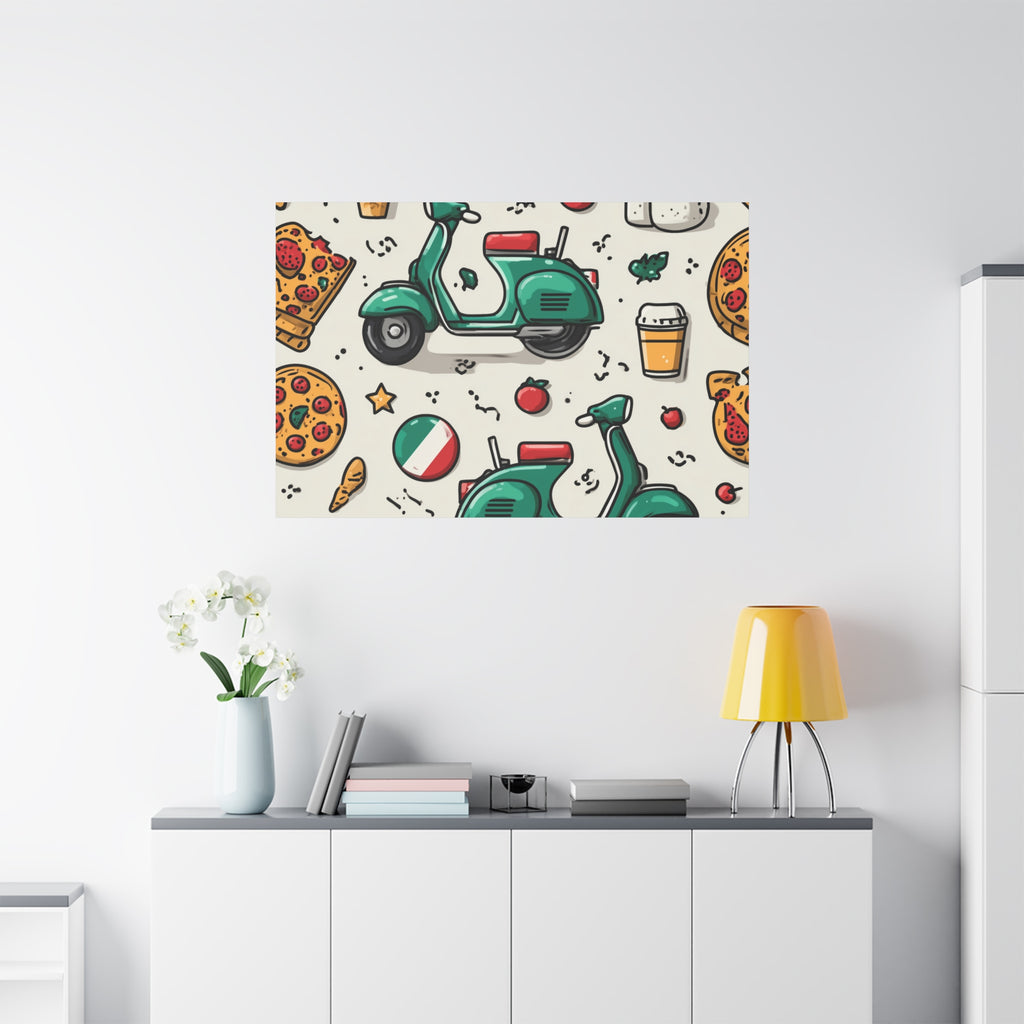 Vibrant Travel Nostalgia Canvas Art, Scooter Decor, Foodie Wall Art, Fun Home Decor, Gift for Adventurers, Kitchen Wall Hanging