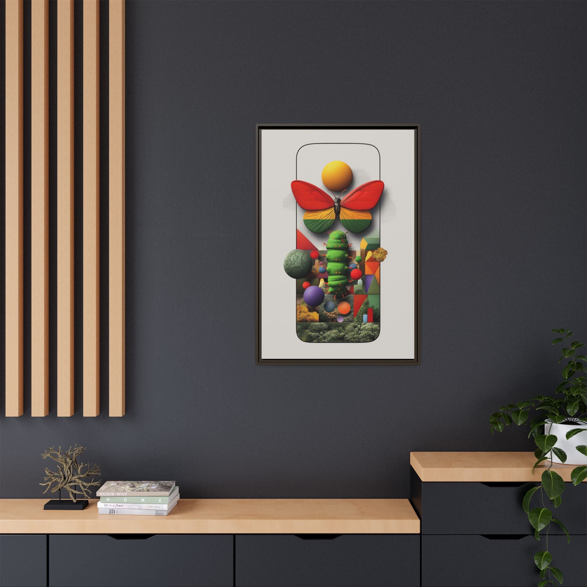 Metamorphosis Framed Print : Geometric Nature Transformation, Vibrant Butterfly Composition   |  Personalized & Custom Orders Available