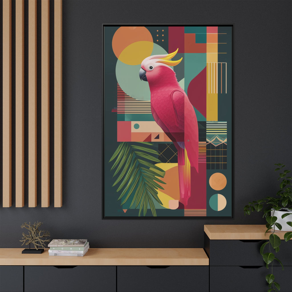 Geometric Cockatoo Framed Print: Mid-Century Modern Bird Art, Contemporary Graphic Print   |  Personalized & Custom Orders Available