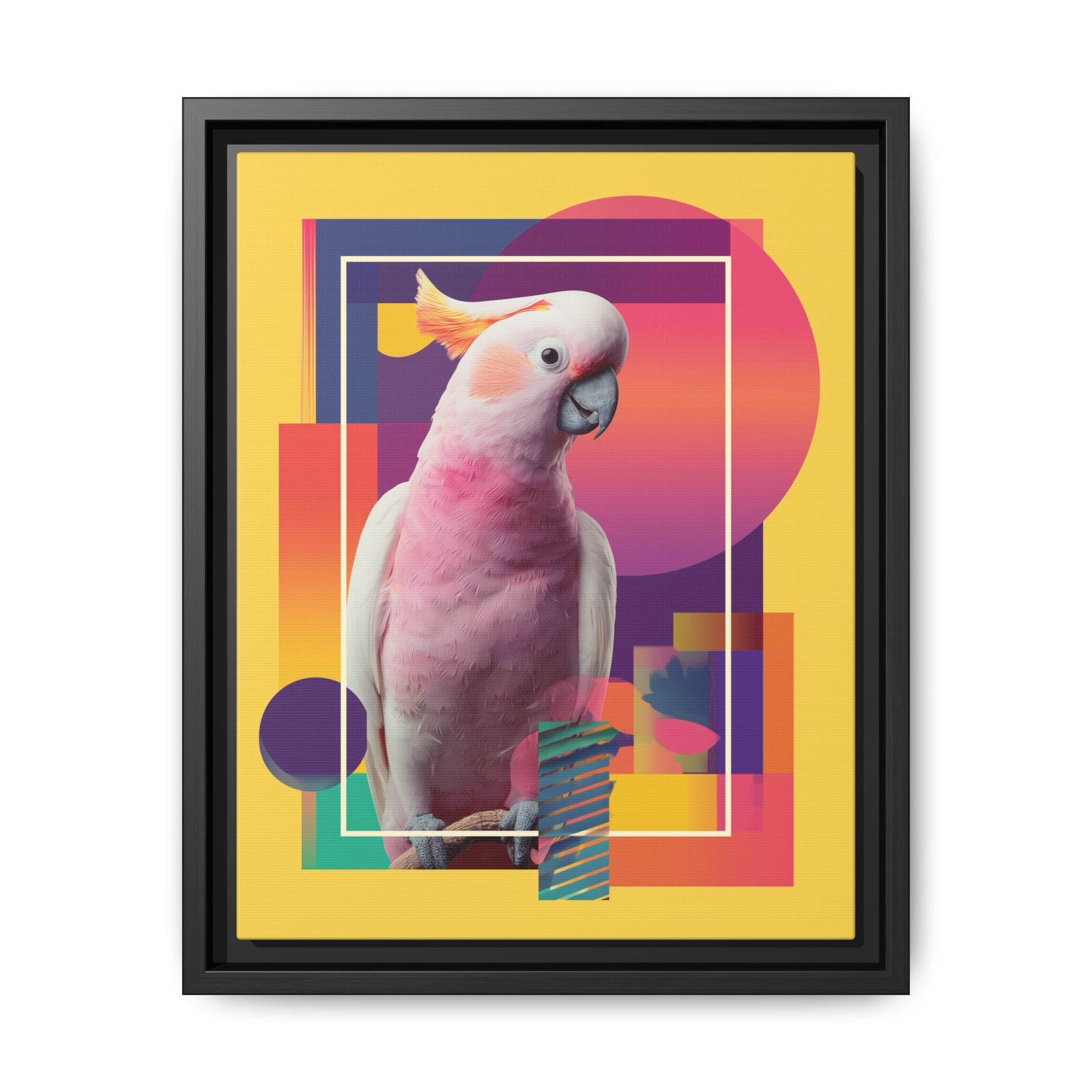 Framed Print, Cockatoo Abstract Geometric Wall Art, Matte Canvas, Colorful Bird Poster, Modern Home Decor, Tropical Animal Painting, Unique