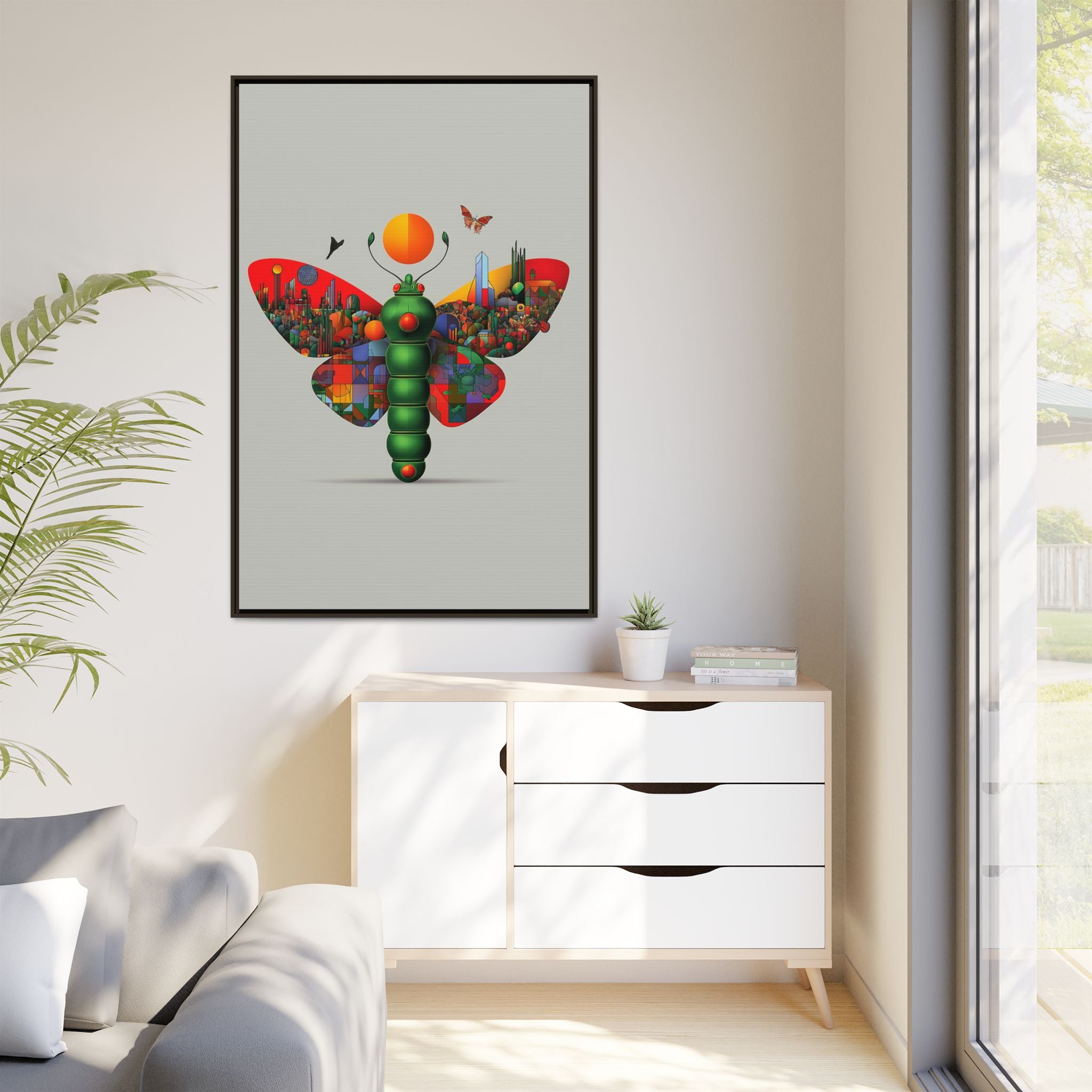 Urban Metamorphosis: Geometric Butterfly Cityscape, Cubist Digital Illustration   |    Custom Orders Available