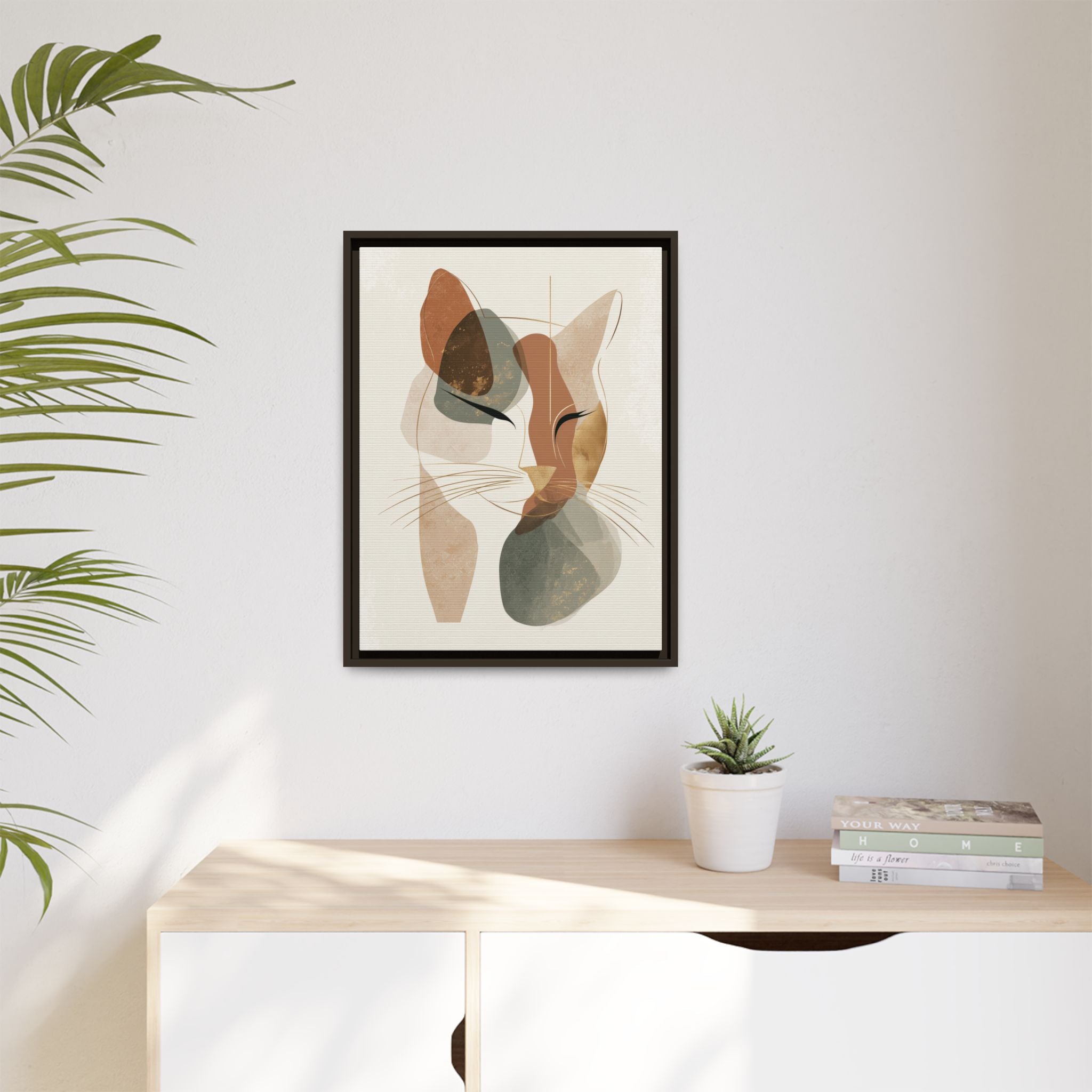 Feline Geometry: Abstract Cat Portrait, Minimalist Earth Tones   |  Personalized & Custom Orders Available