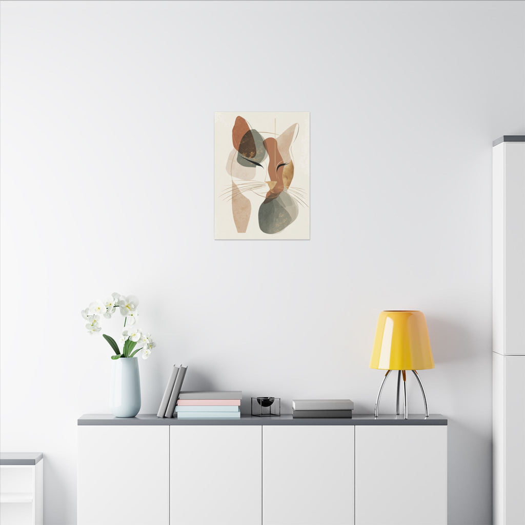 Feline Abstraction: Minimalist Cat Portrait, Contemporary Geometric Art, Organic Earth Tone Design   |  Personalized & Custom Orders