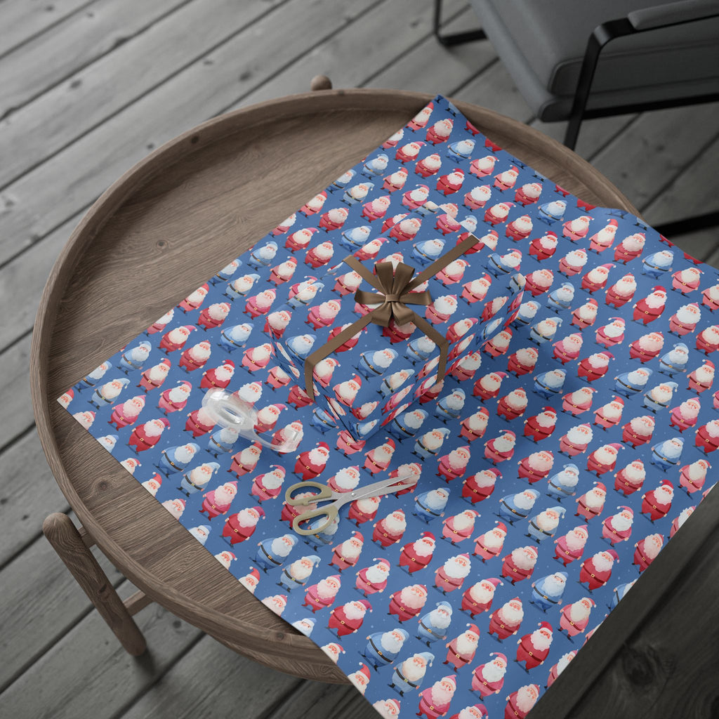 Santa Pattern Wrapping Paper Roll — Festive Blue Christmas Gift Wrap