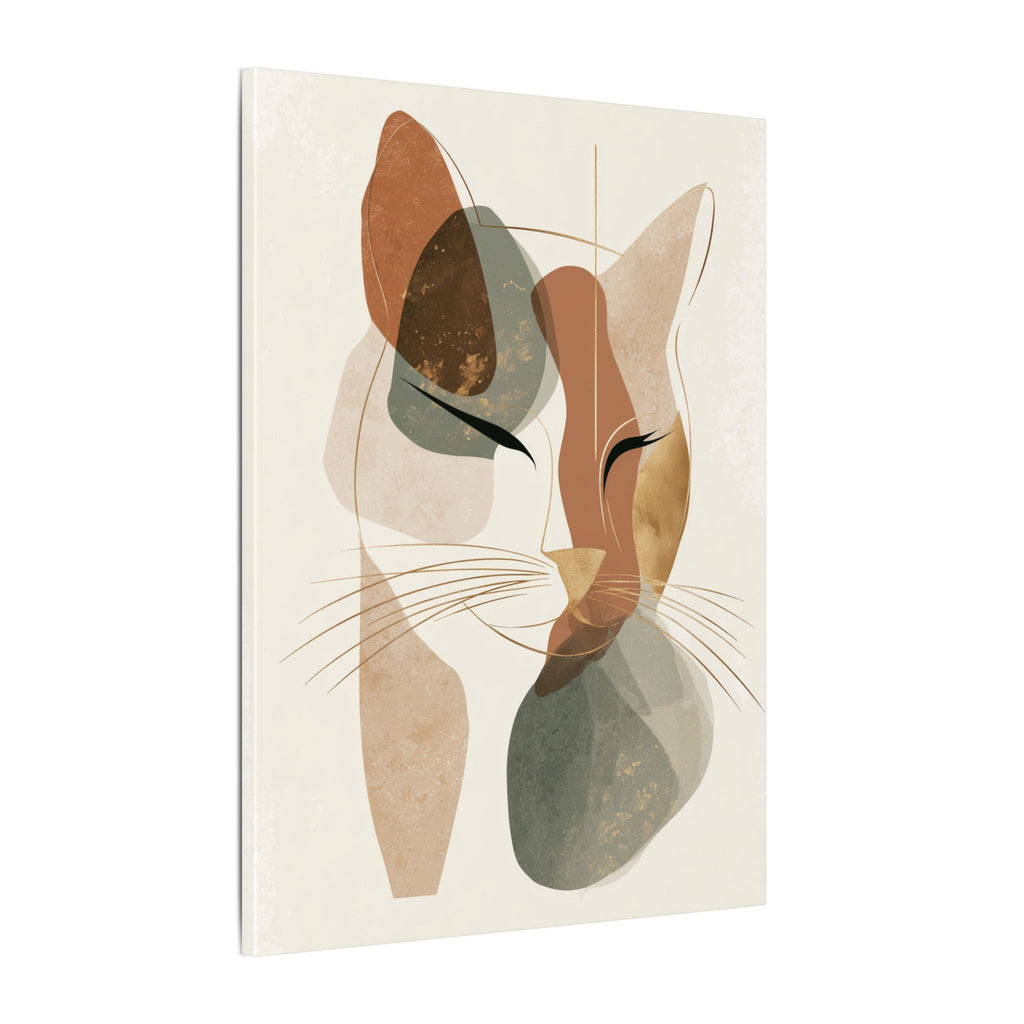 Feline Abstraction: Minimalist Cat Portrait, Contemporary Geometric Art, Organic Earth Tone Design   |  Personalized & Custom Orders