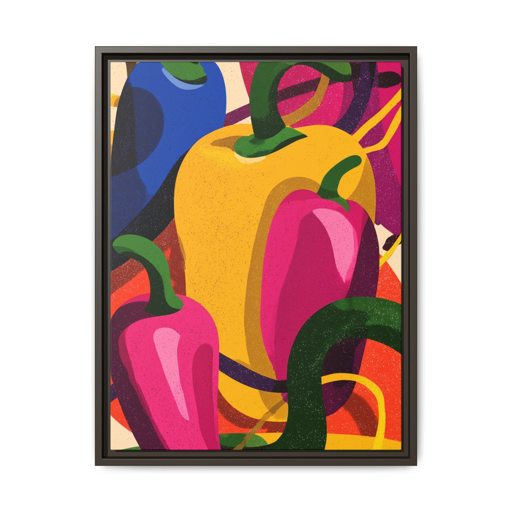Canvas Art, Abstract Geometric Bell Peppers, Framed Wall Decor Print, Kitchen Wall Art, Modern Home Decor, Foodie Gift