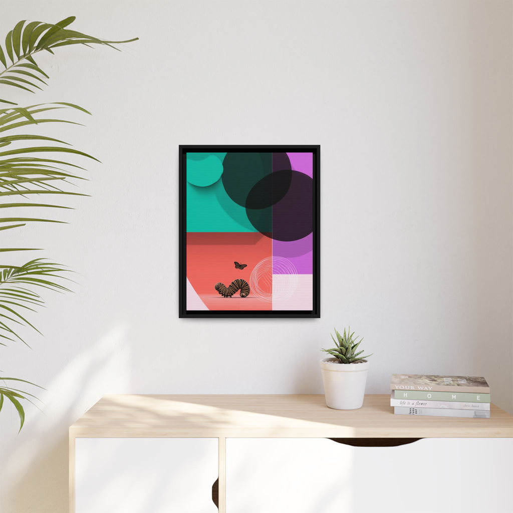 Striped Caterpillar and Butterfly Framed Print , Mid-Century Modern Color Blocks   |  Personalized & Custom Orders Available