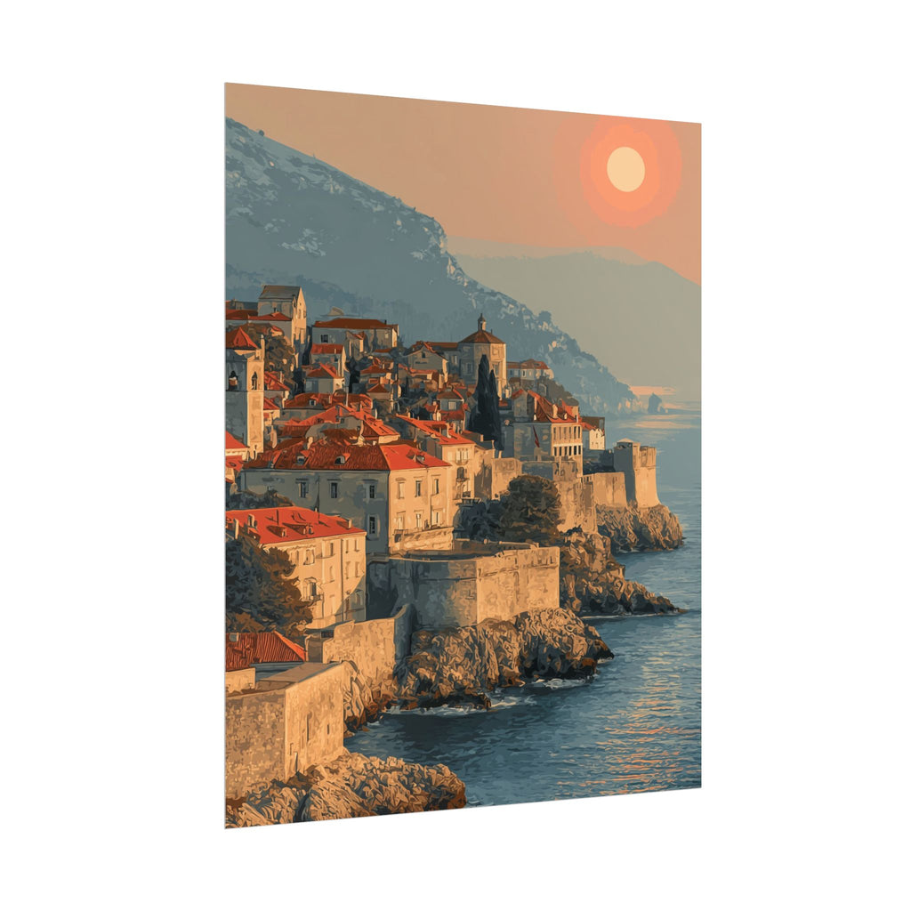 Dubrovnik's Golden Hour: Medieval Coastal Cityscape, Adriatic Sunset Panorama   |    Custom Orders Available