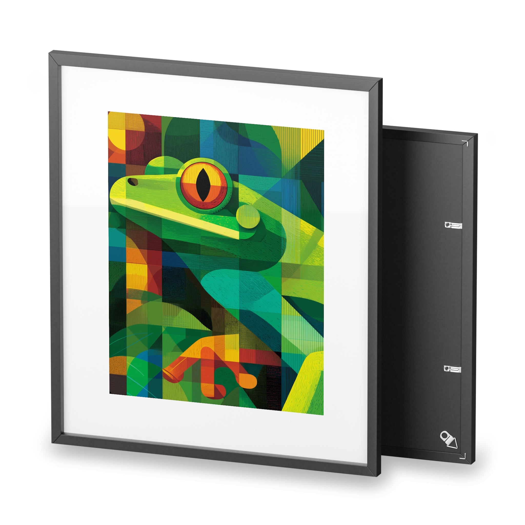 Vibrant Frog Art Framed Poster, Colorful Wall Decor, Nature-Inspired Home Decor, Unique Gift for Animal Lovers, Modern Art Print