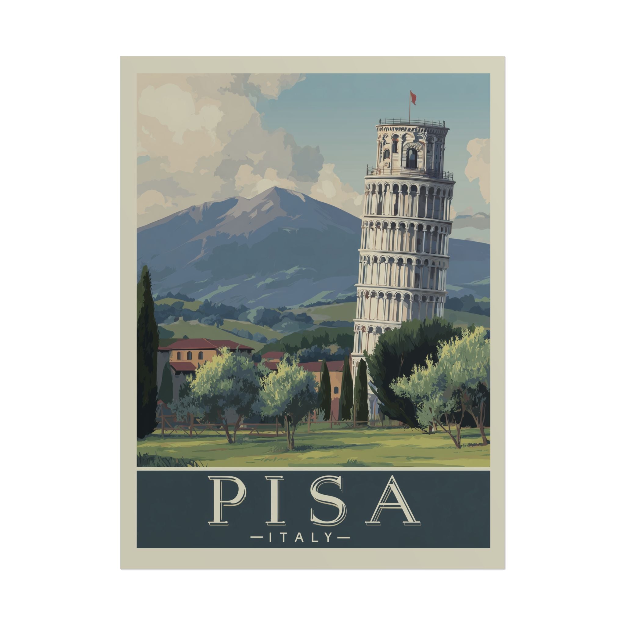 Vintage Pisa Italy Rolled Poster, Travel Wall Art, Home Decor, Gift for Travelers, Retro Print of Leaning Tower