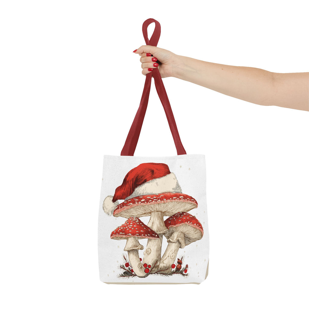 Whimsical Mushroom Christmas Tote Bag (AOP)  |  Stoner Gifts , Magic Mushrooms