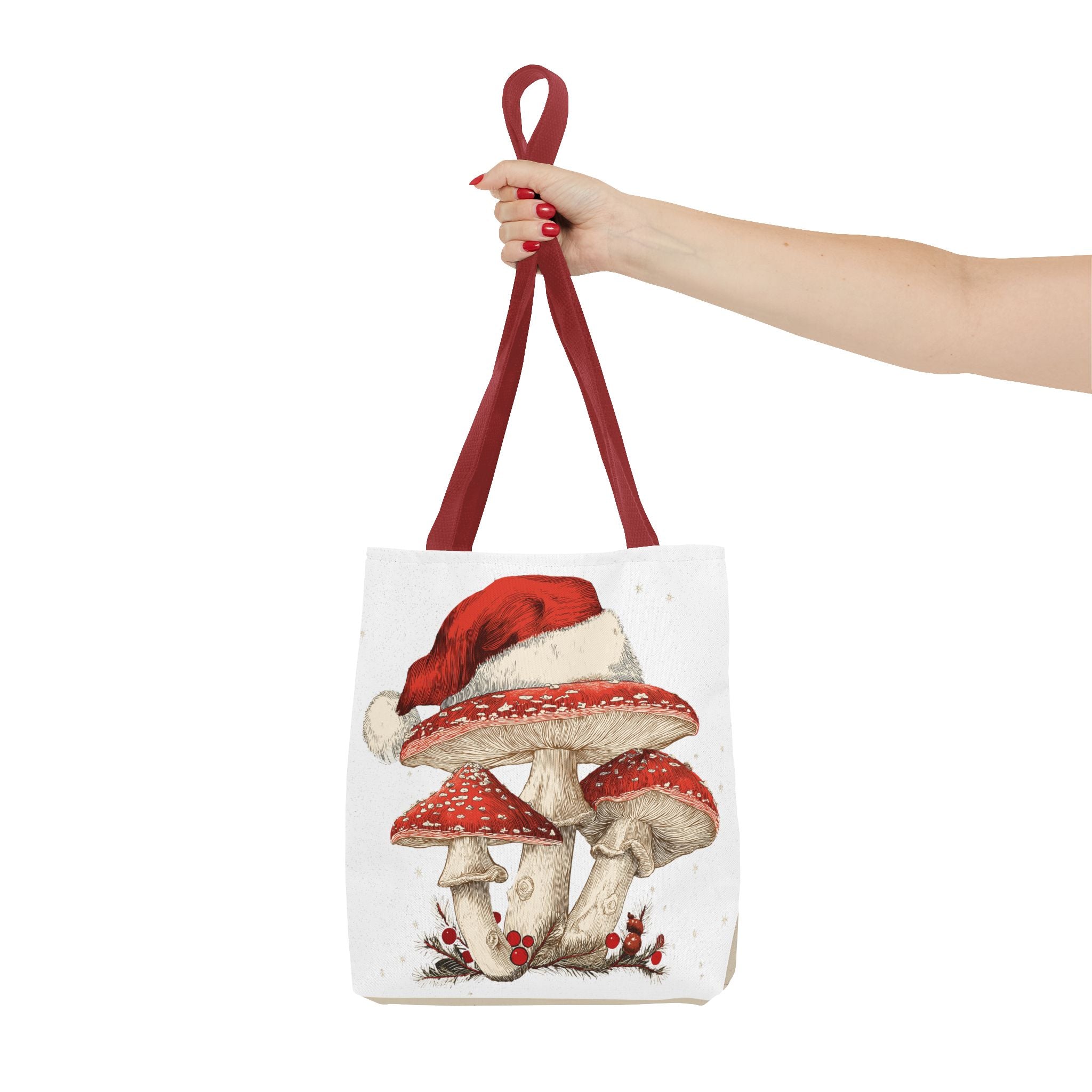 Whimsical Mushroom Christmas Tote Bag (AOP)  |  Stoner Gifts , Magic Mushrooms