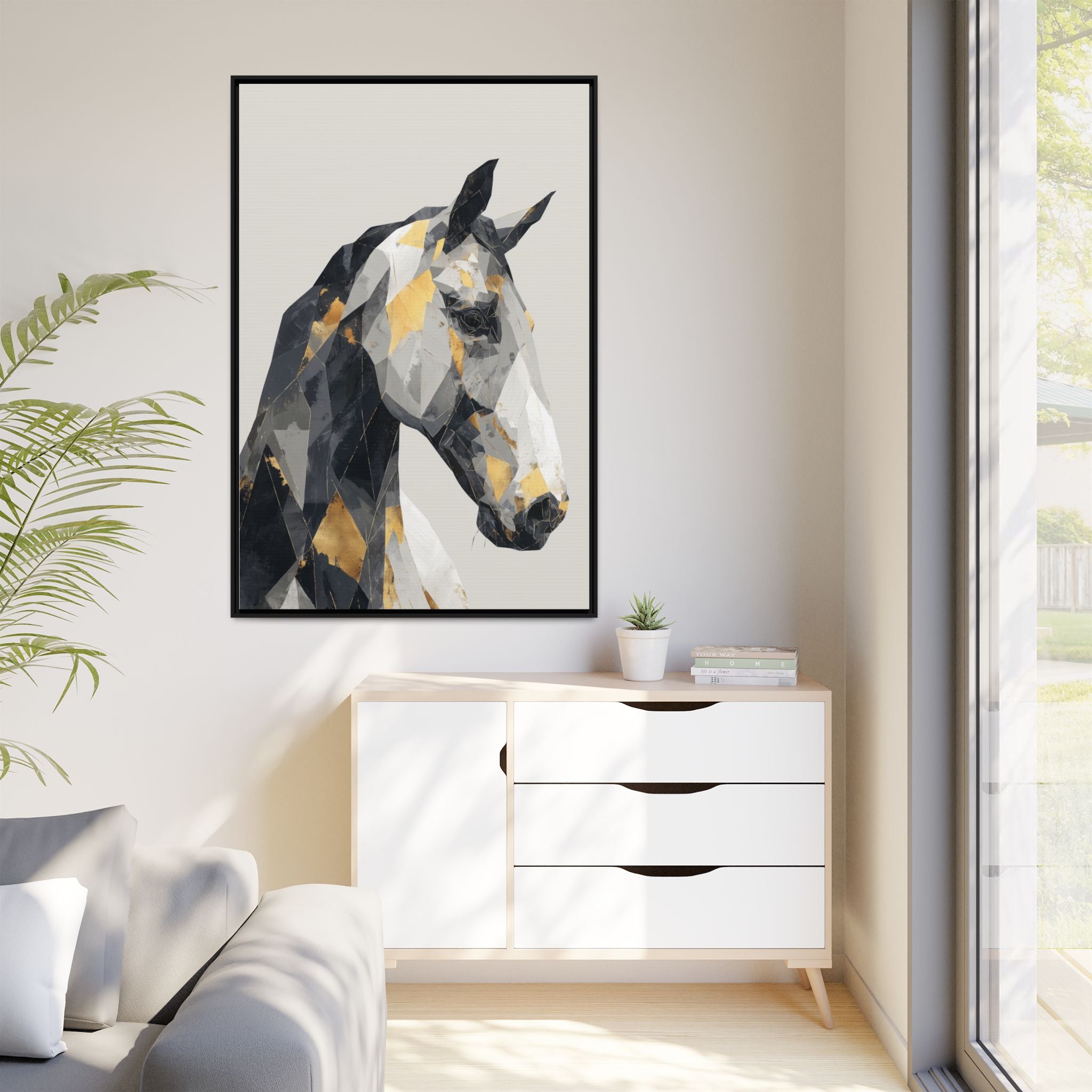 Equine Geometrica: Contemporary Cubist Horse, Metallic Abstract Portrait   |  Personalized & Custom Orders Available