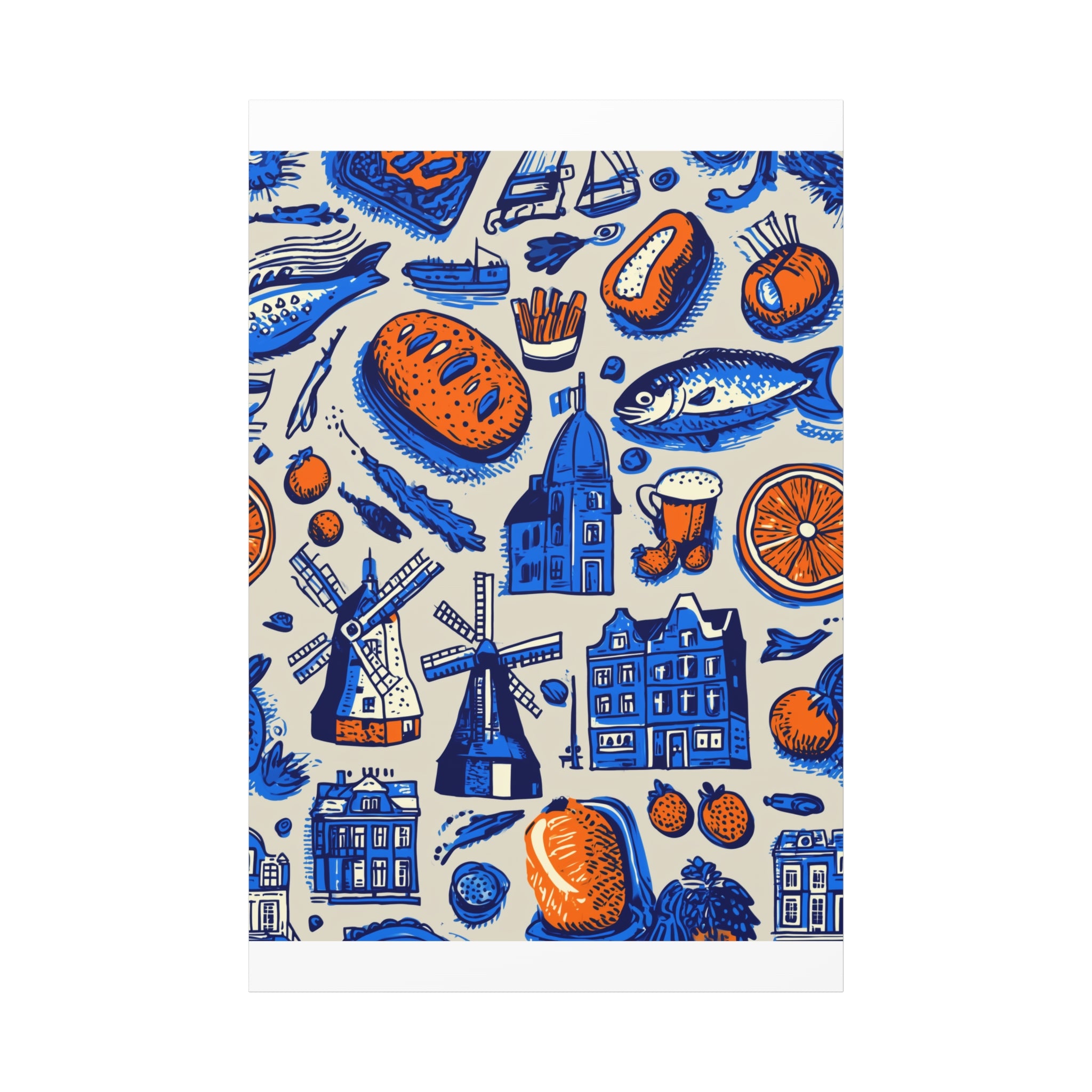 Dutch-Themed Matte Canvas Art Print, Wall Decor, Home Decor, Art Plaque, Gift for Food Lovers, Colorful Windmill Artwork