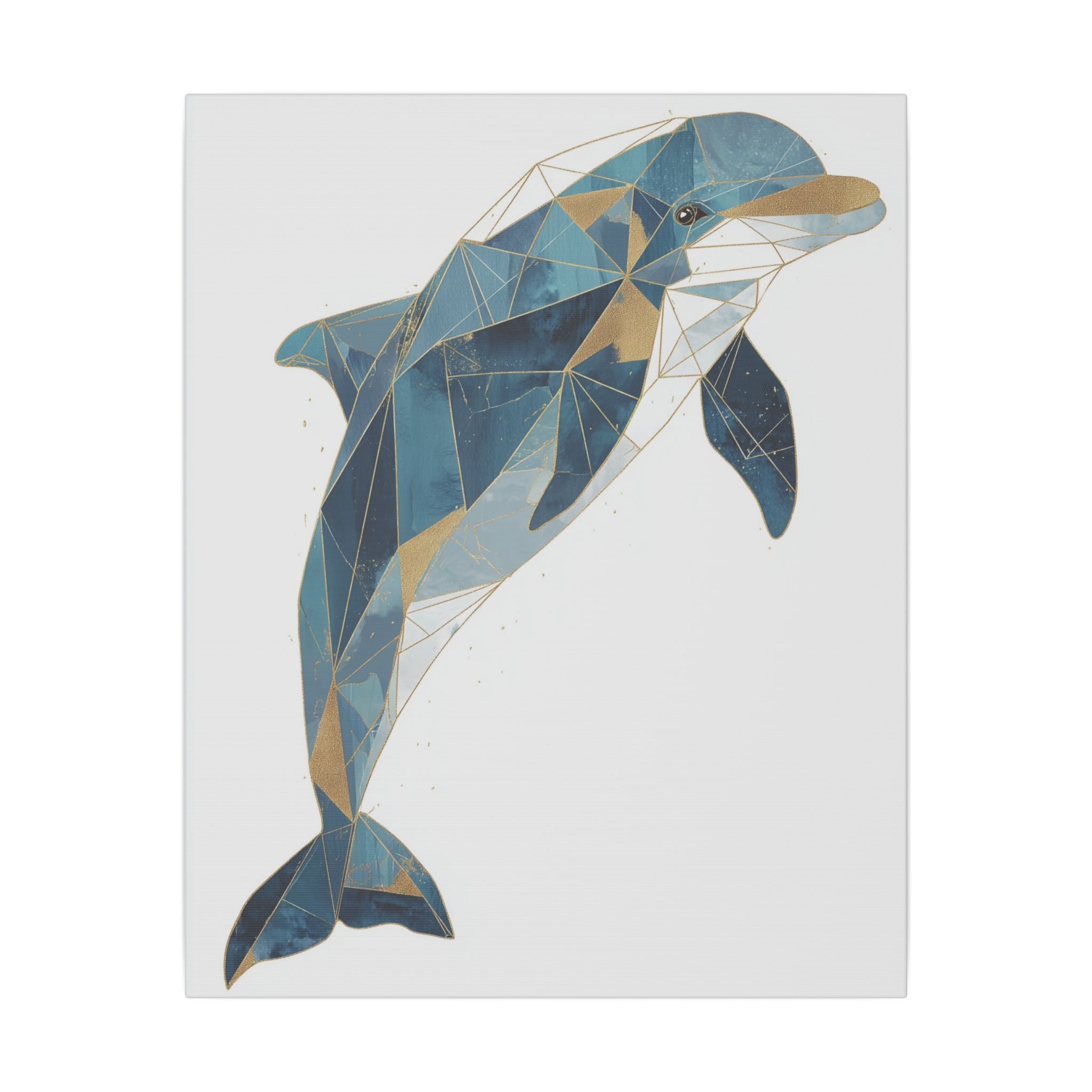Canvas Print, Geometric Abstract Dolphin Gold Accented Wall Art, High Quality, Stretched, Multi-Size, Home Decor, Office Decor, Gift Idea,