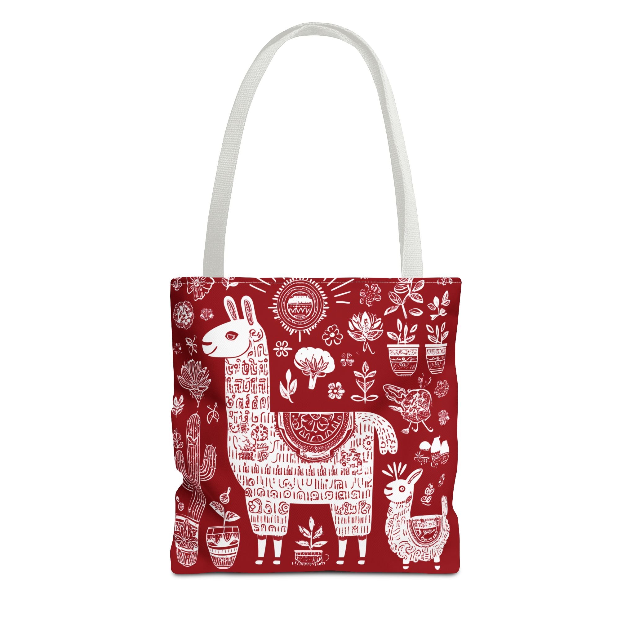 Llama Love Tote Bag, Colorful Alpaca Shopper, Boho Market Tote, Eco-Friendly Gift, Perfect for Festivals, Red AOP Design