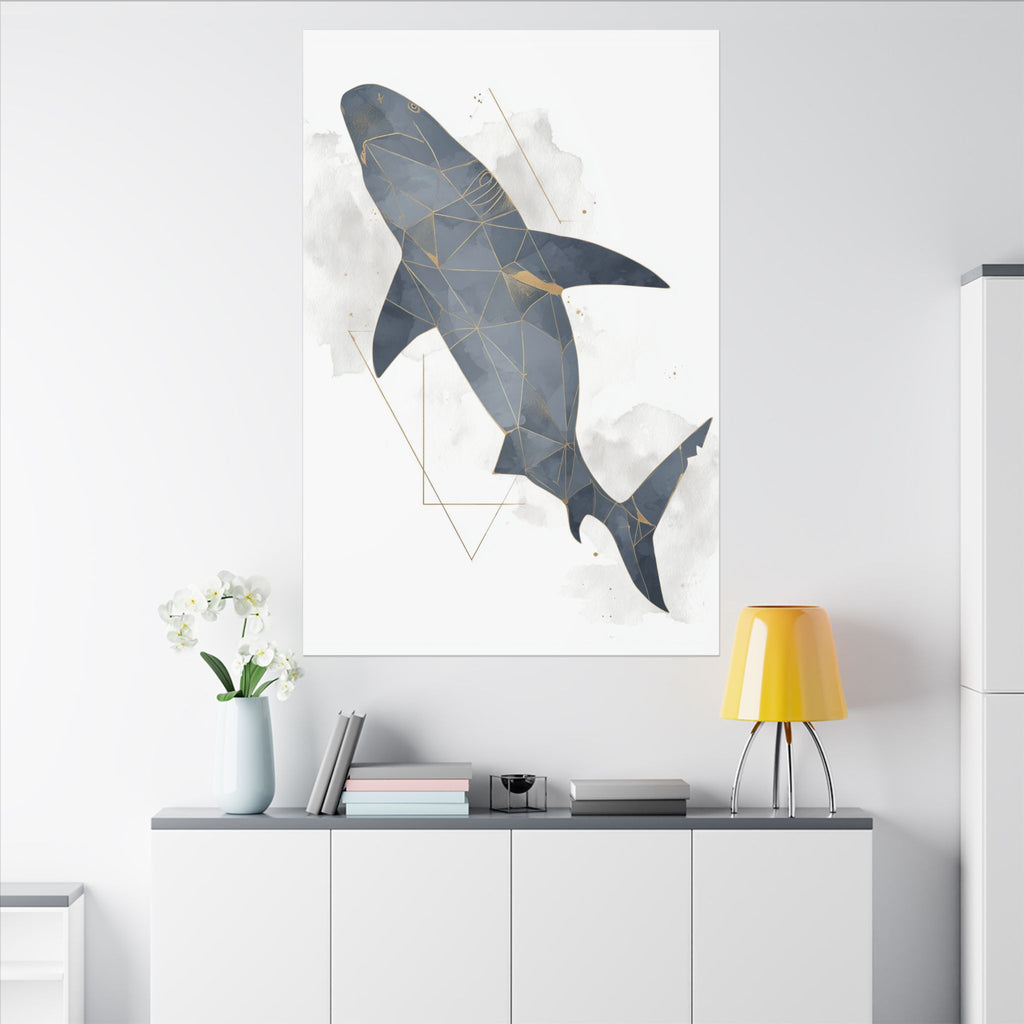 Apex Predator: Geometric Marine Portrait, Triangular Mosaic Design, Blue-Gray Shark Art   |  Personalized & Custom Orders Available