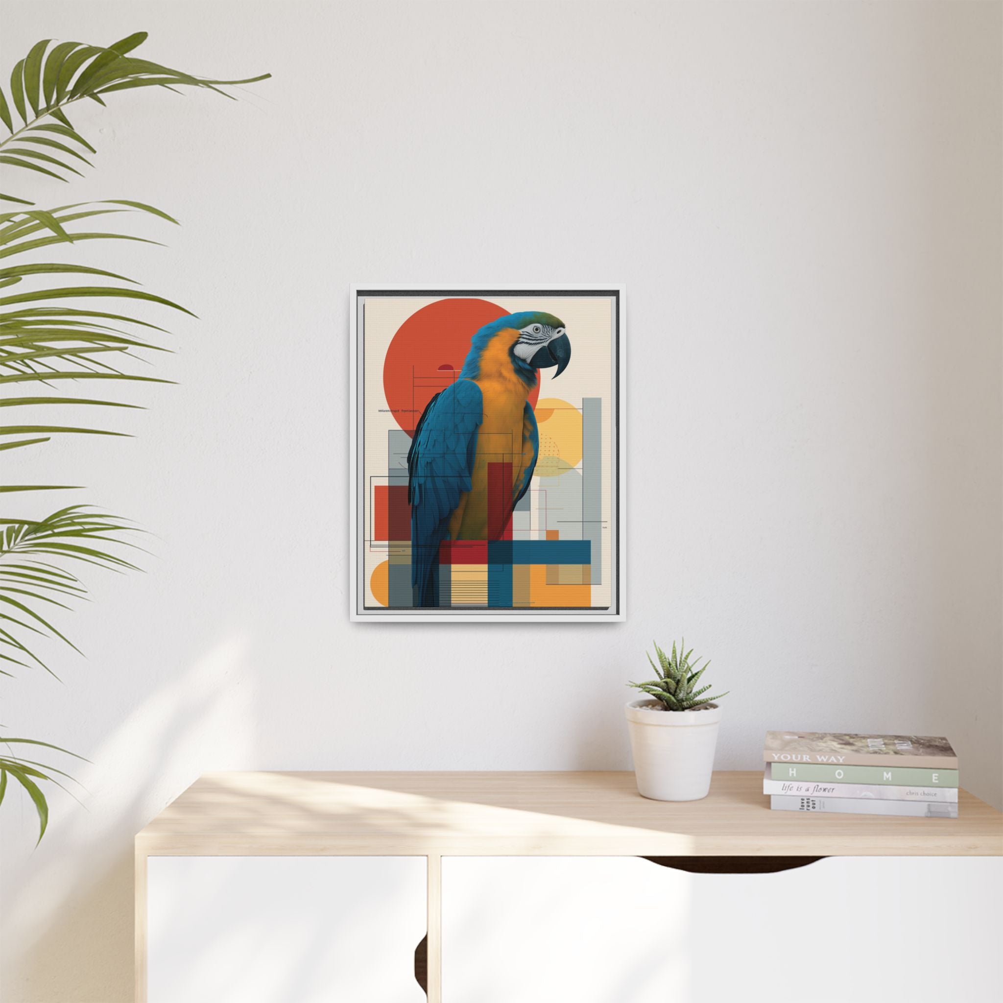 Vibrant Macaw Geometric Framed Print: Avian Realism, Modern Abstract Composition   |  Personalized & Custom Orders Available