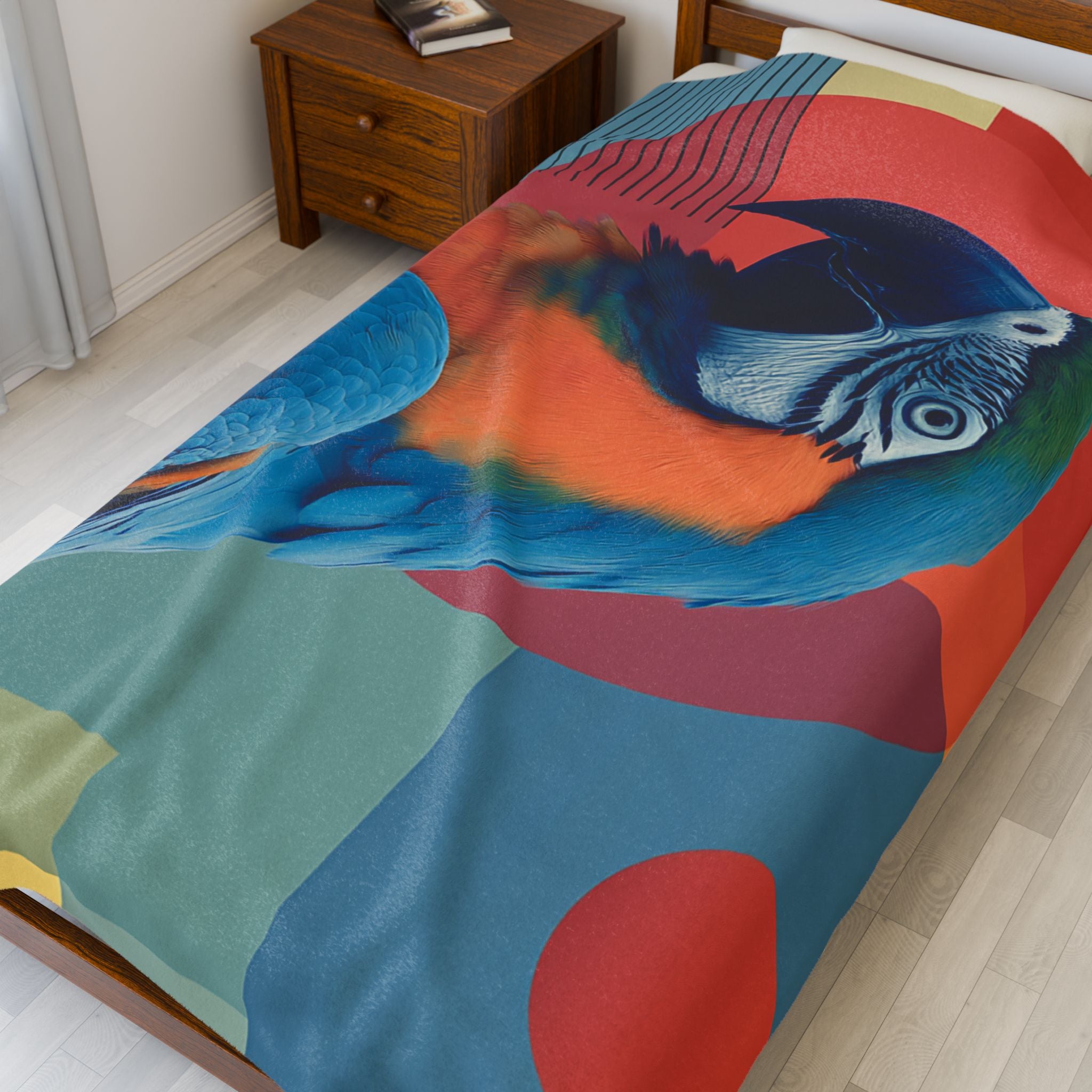Geometric Macaw Quilt Cover, Doona Cover, Duvet : Abstract Avian Symphony, Contemporary Art Print   |    Custom Orders Available
