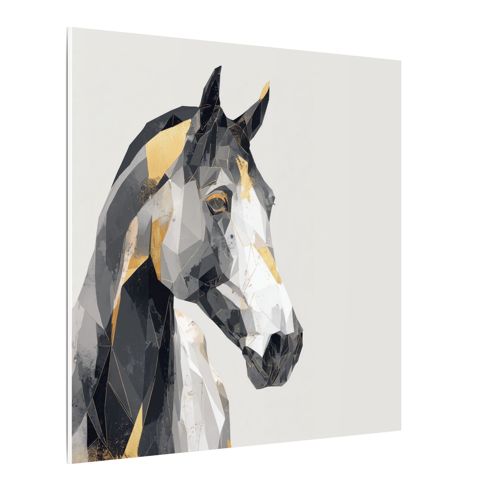 Geometric Equine Elegance: Polygonal Horse Portrait, Modern Digital Art, Metallic Cubist Interpretation   |  Personalized & Custom Orders