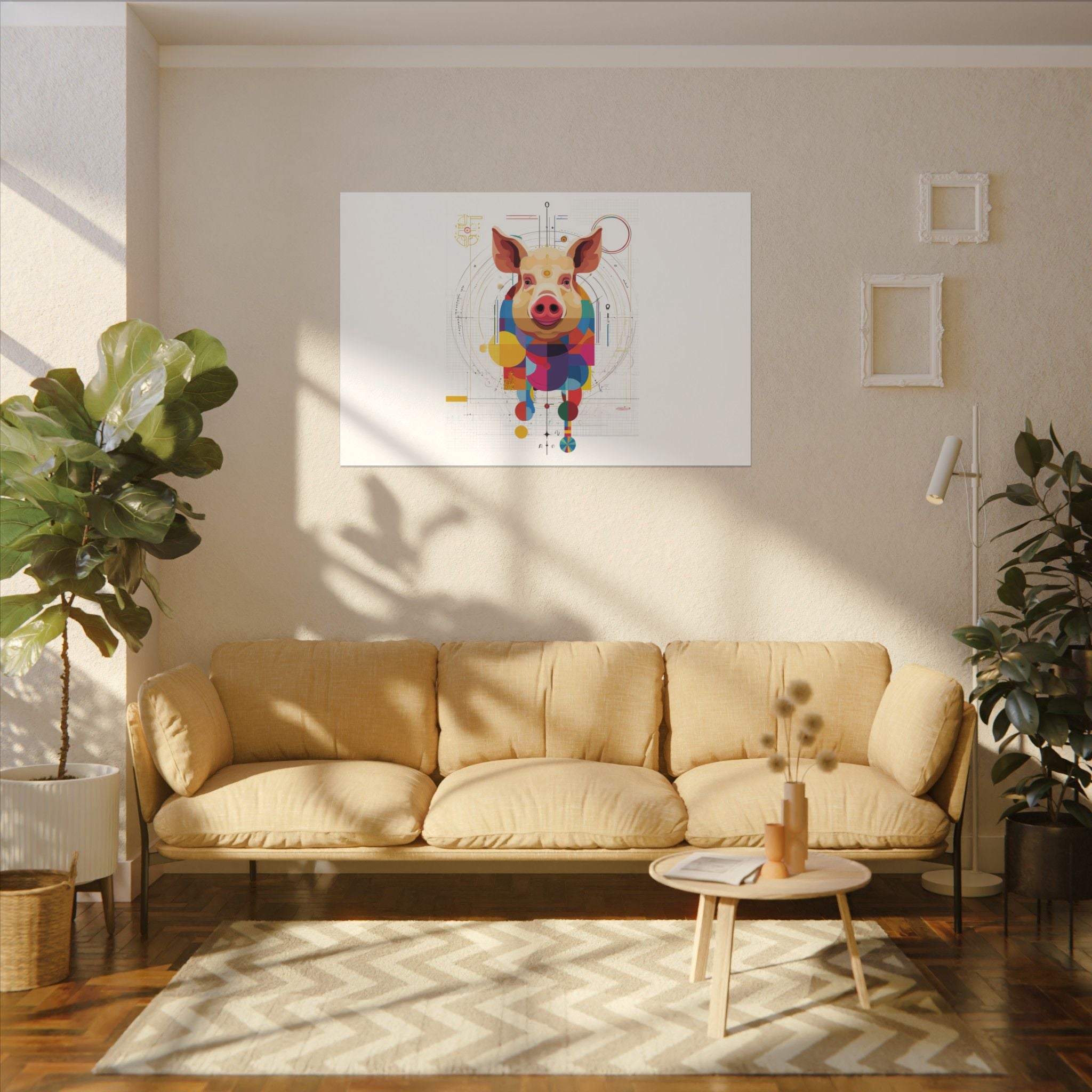 Geometric Pig Portrait: Cubist Animal Art, Technical Design Illustration   |    Custom Orders Available