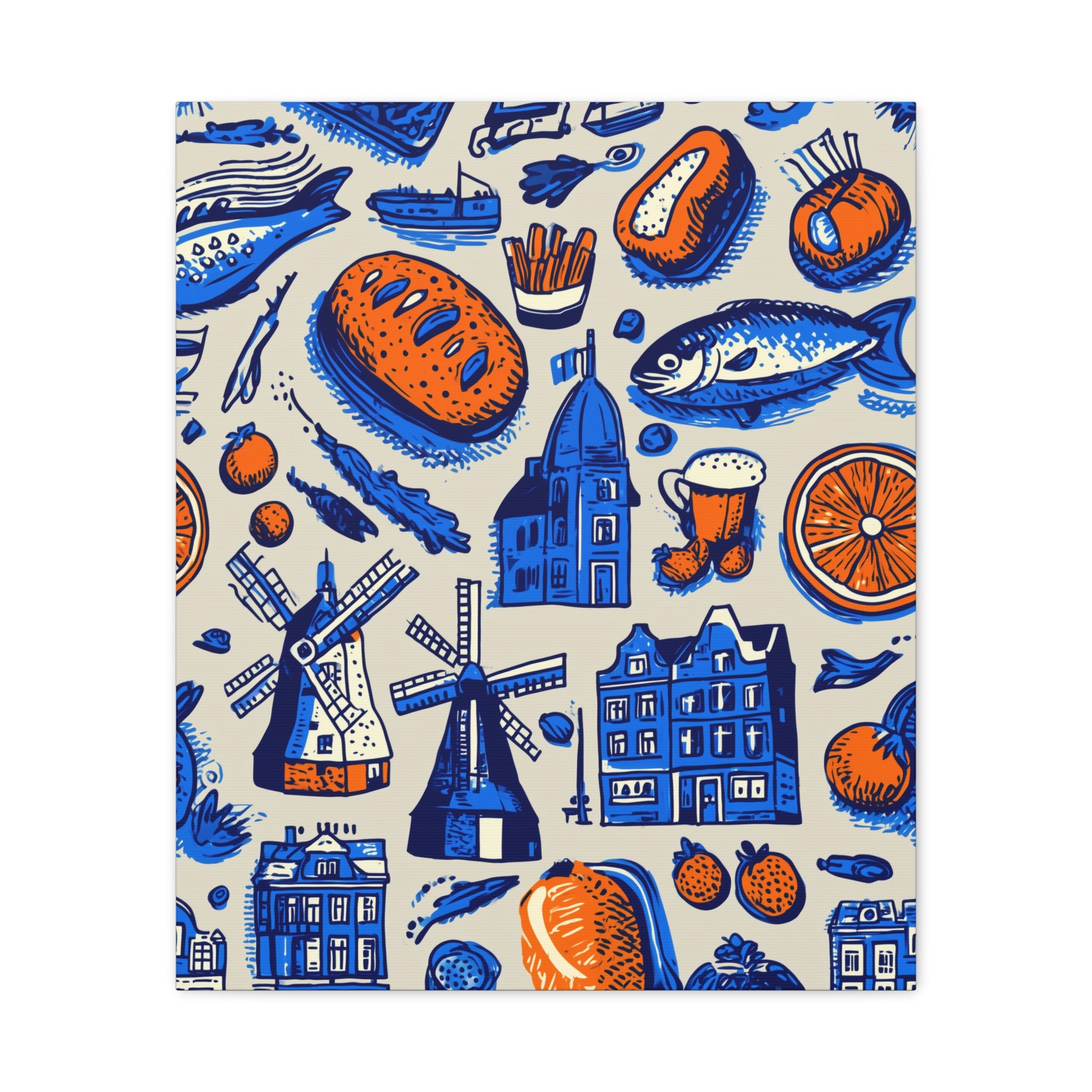 Dutch-Themed Matte Canvas Art Print, Wall Decor, Home Decor, Art Plaque, Gift for Food Lovers, Colorful Windmill Artwork