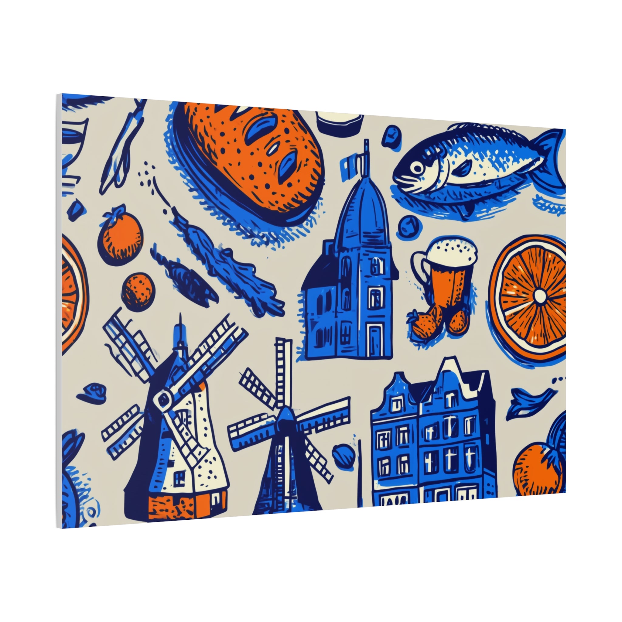 Dutch-Themed Matte Canvas Art Print, Wall Decor, Home Decor, Art Plaque, Gift for Food Lovers, Colorful Windmill Artwork