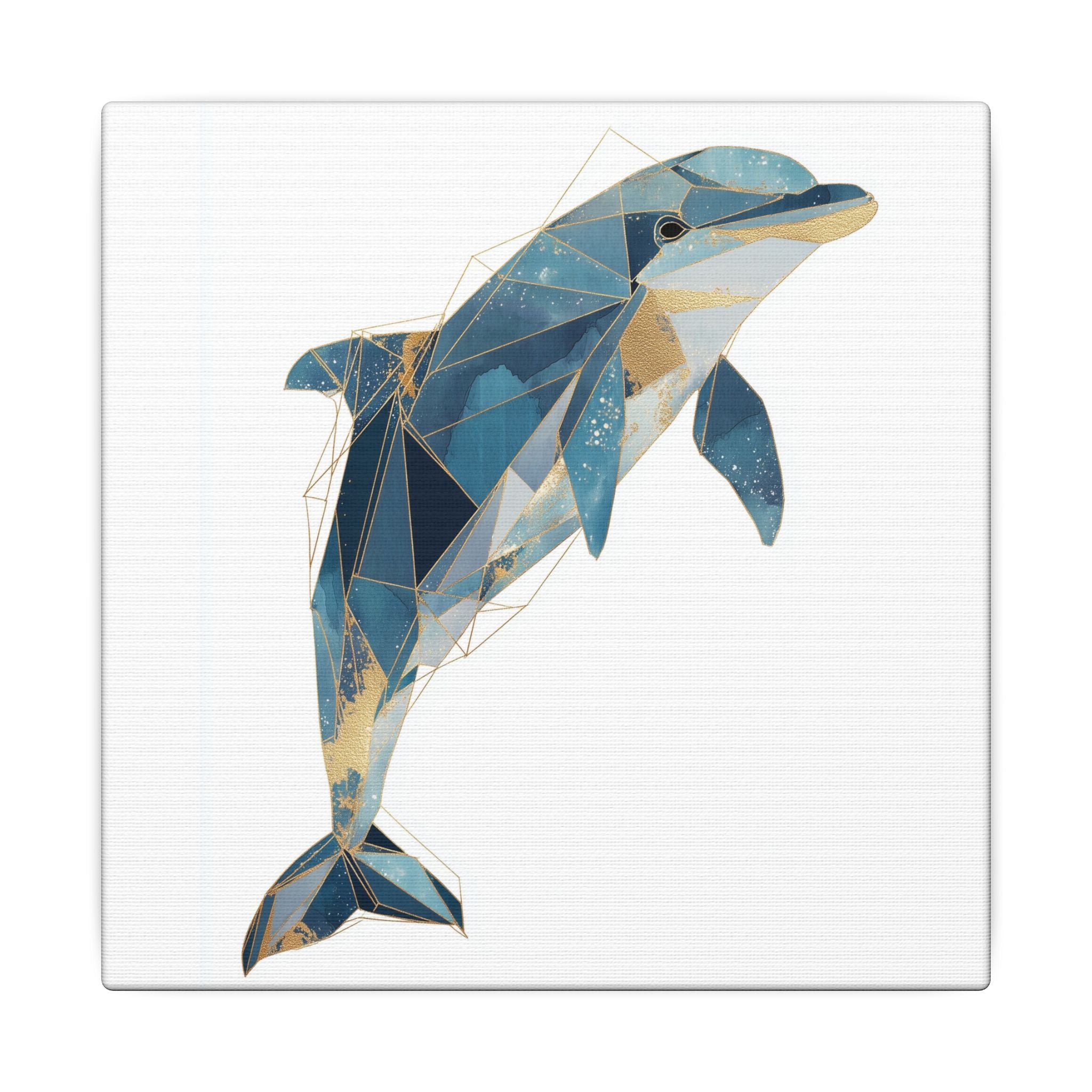 Celestial Dolphin: Geometric Marine Art, Low-Poly Oceanic Design, Blue and Gold Abstraction   |  Personalized & Custom Orders Available
