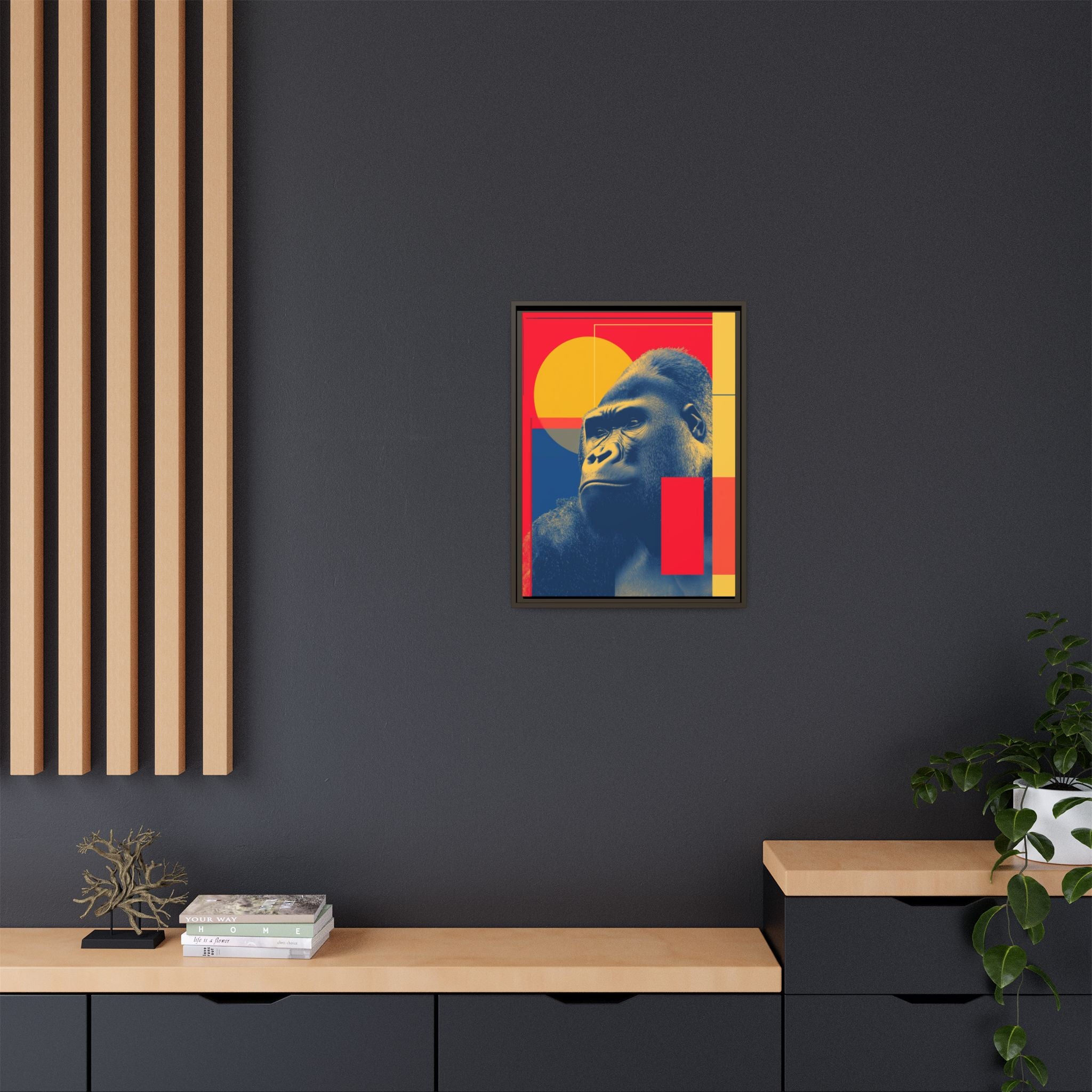 Primal Geometry: Gorilla Portrait in Blue and Yellow, Pop Art Graphic Design   |  Personalized & Custom Orders Available