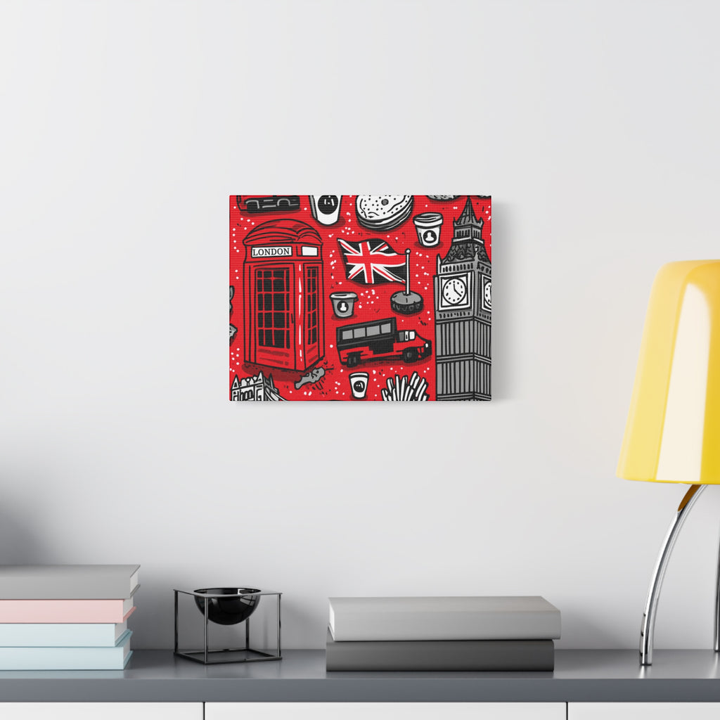 London-Themed Canvas Art, Wall Decor, Home Office Artwork, UK Travel Gift, British Culture Decor, Red and Black Design