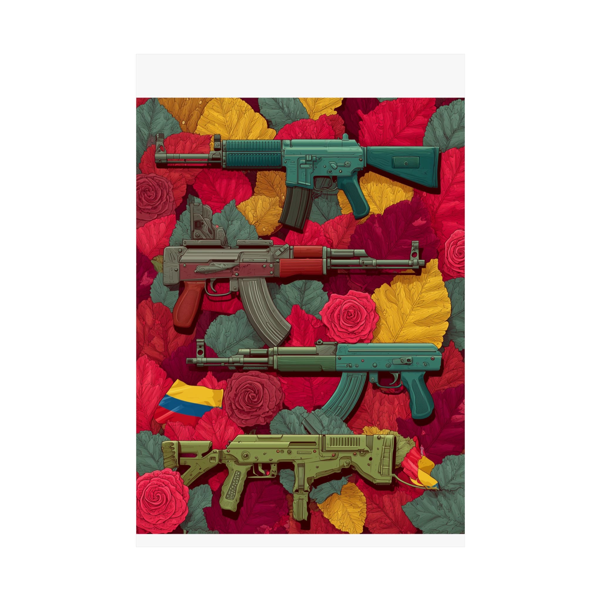 Vibrant Gun Art Vertical Poster, Unique Wall Decor, Military Theme Art, Home Office Decoration, Gift for Gun Enthusiasts