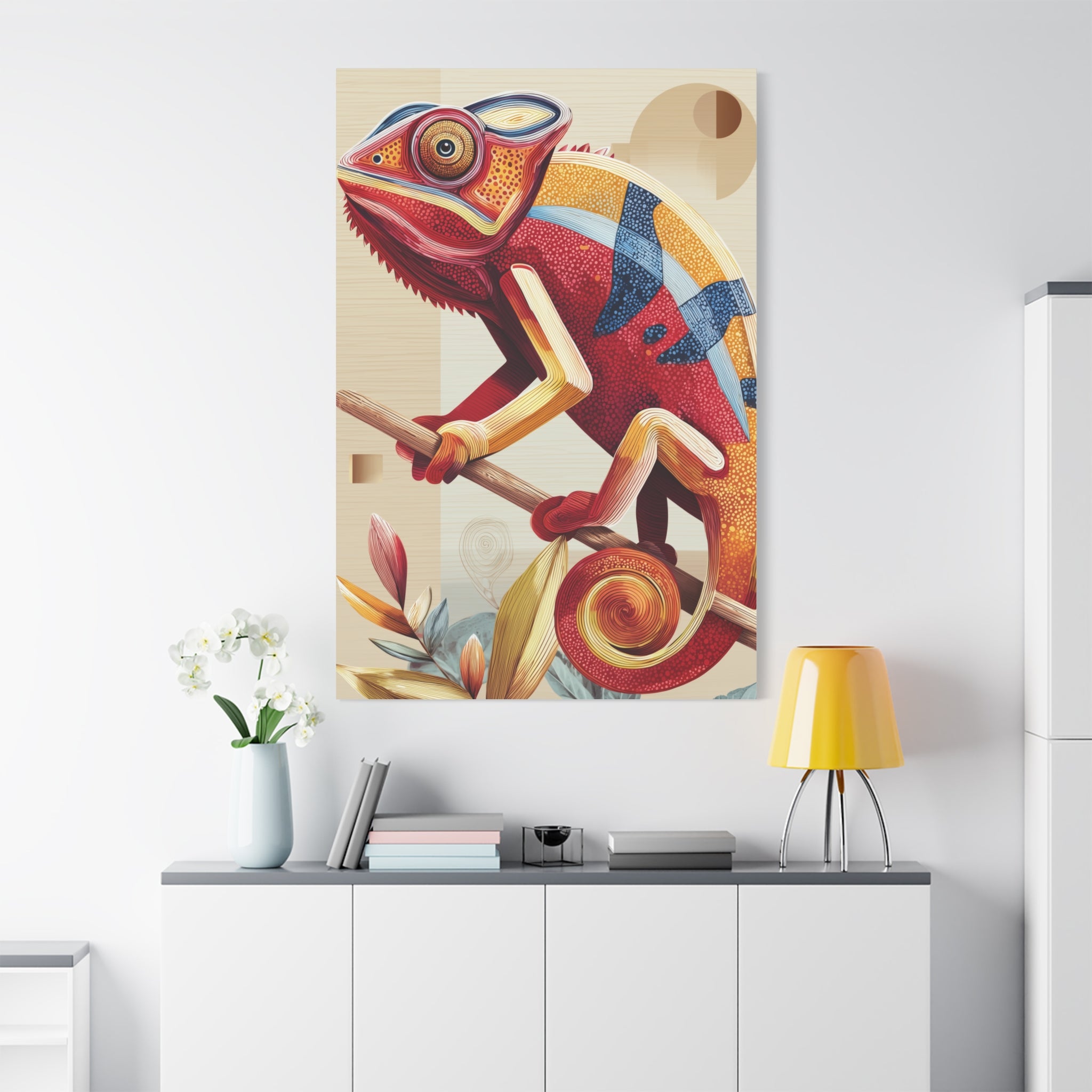 Chameleon Canvas Print, pastel geometric chameleon wall art, Home Decor, Office Decor, Gift for Her, Unique Artwork, Teen Room Decor